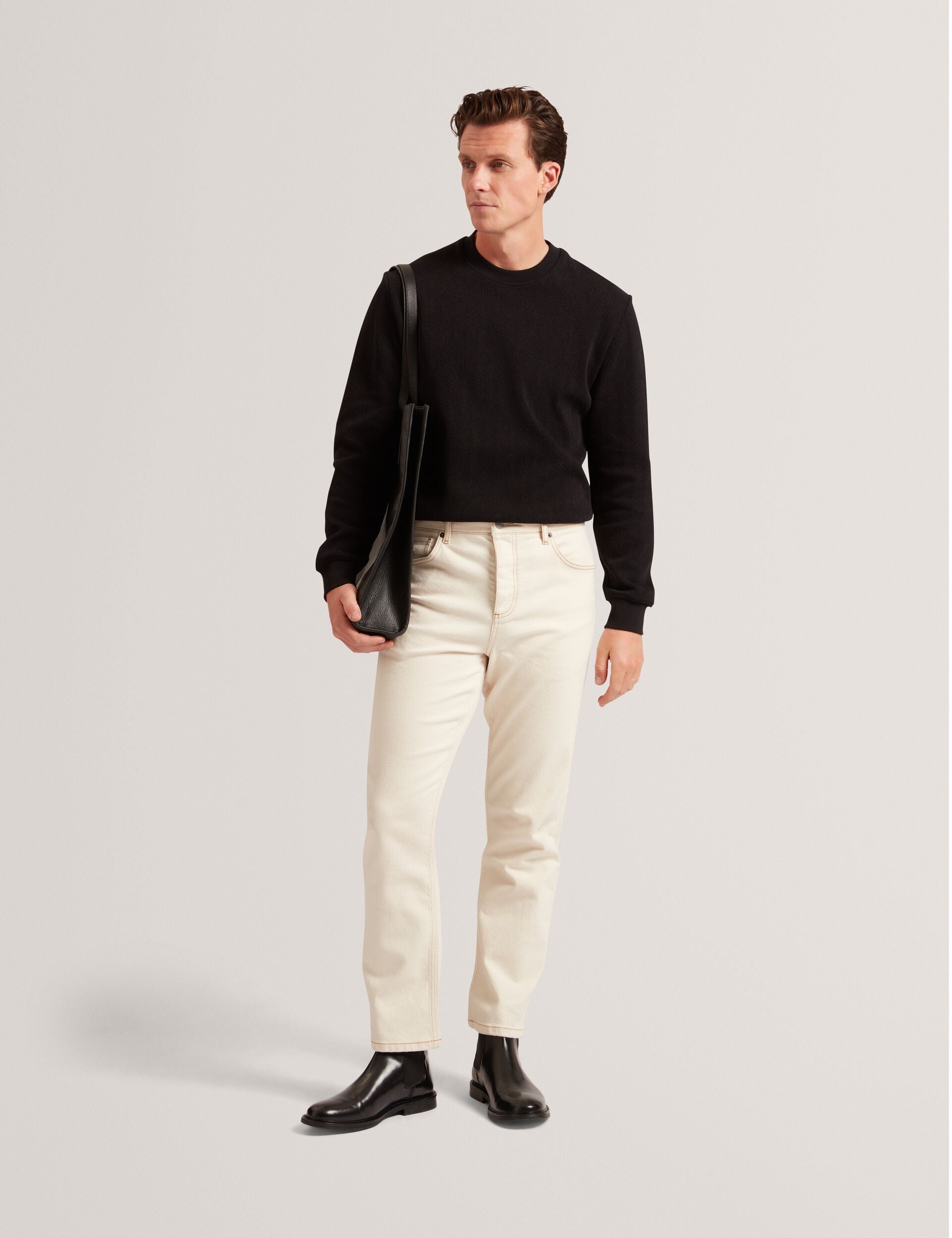 Ted Baker ELATES Herringbone Texture Crew Neck Sweatshirt BLACK