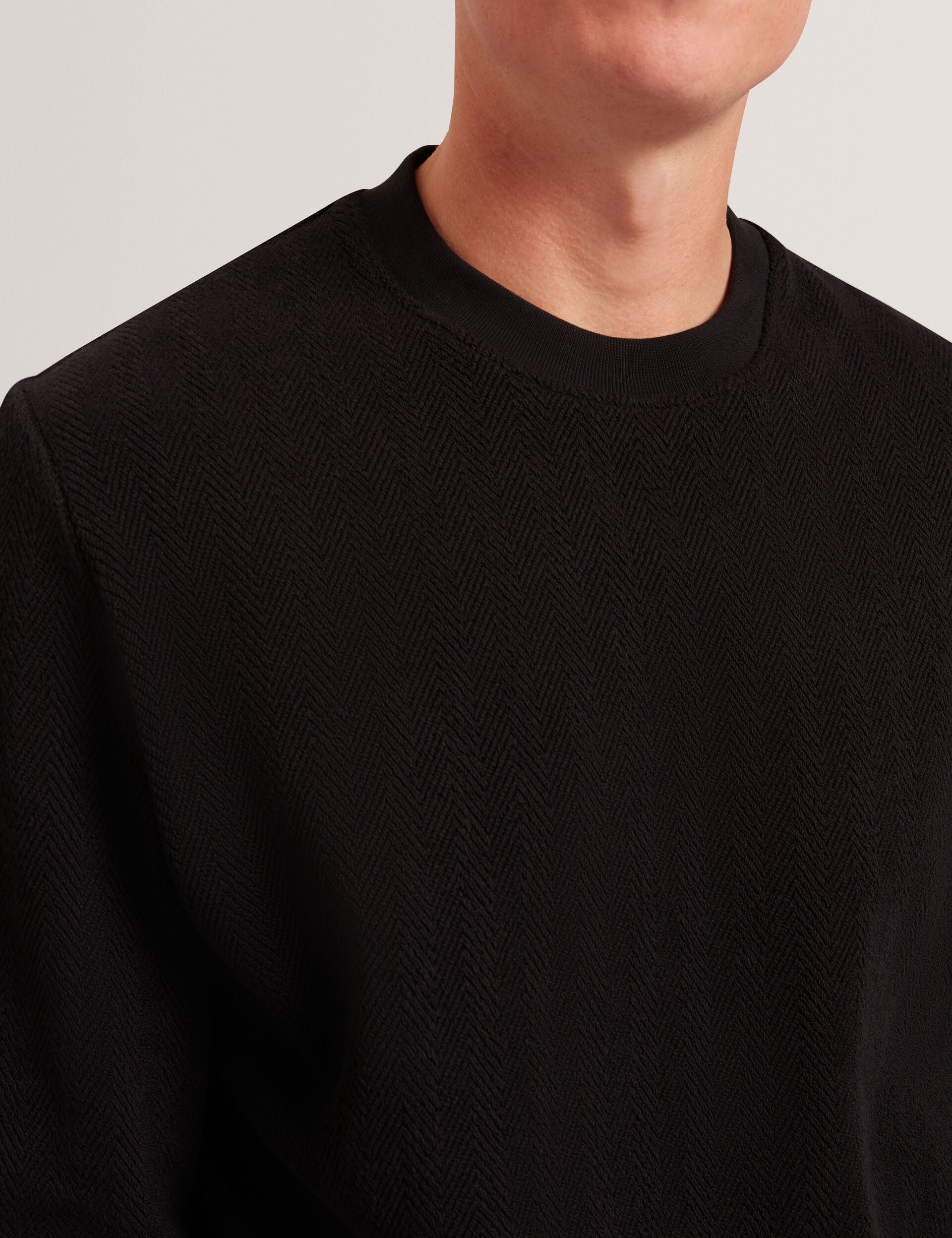 Ted Baker ELATES Herringbone Texture Crew Neck Sweatshirt BLACK