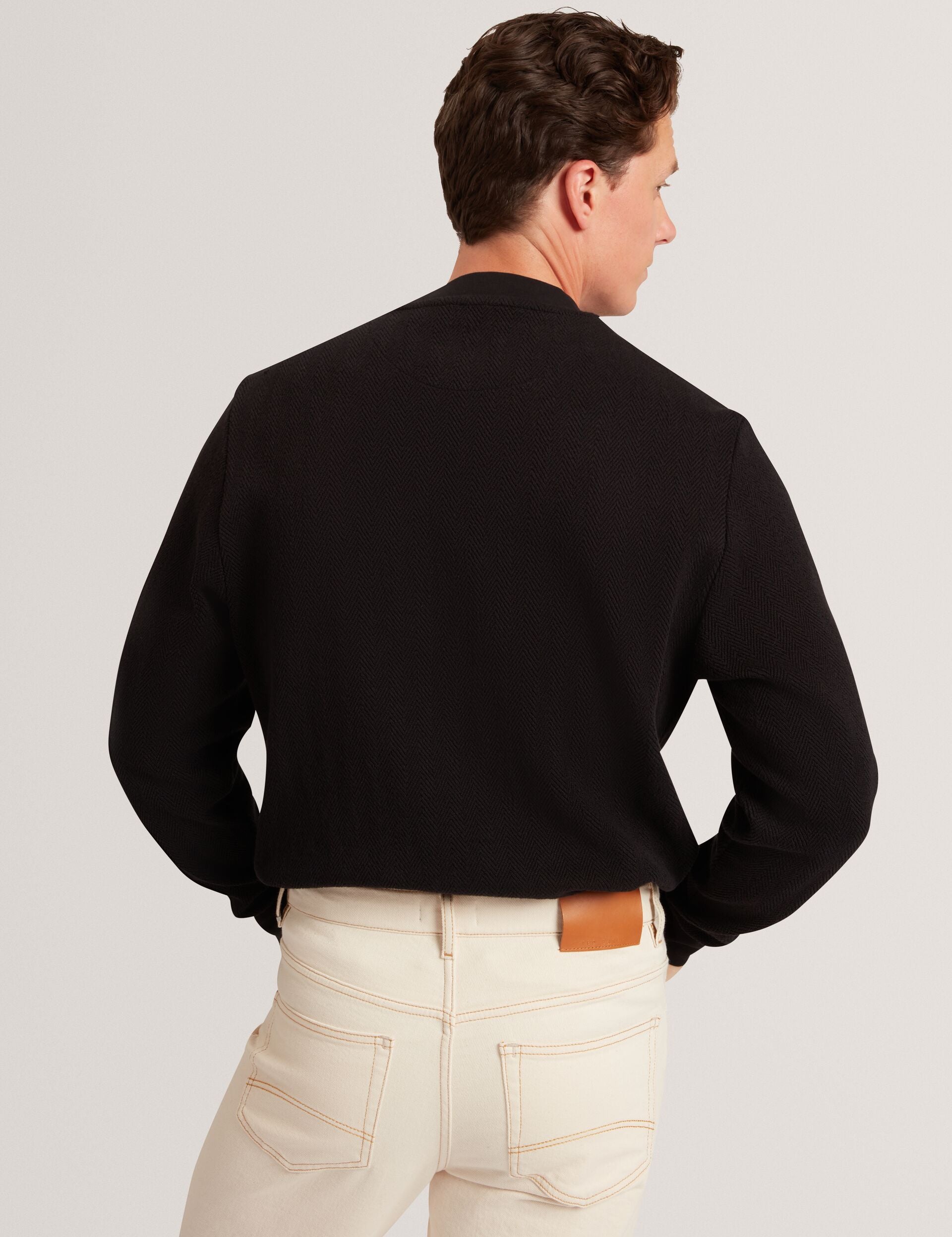 Ted Baker ELATES Herringbone Texture Crew Neck Sweatshirt BLACK