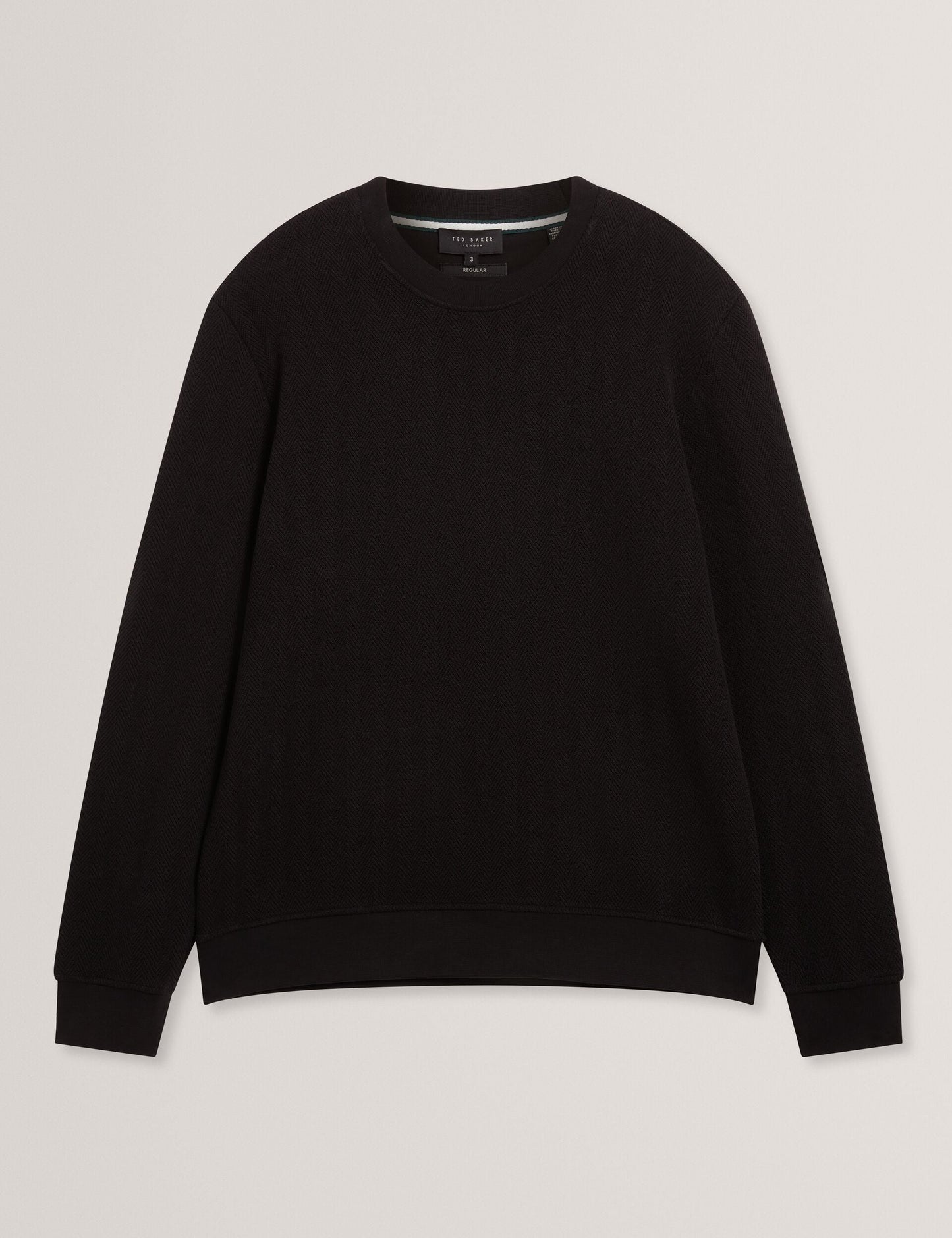 Ted Baker ELATES Herringbone Texture Crew Neck Sweatshirt BLACK