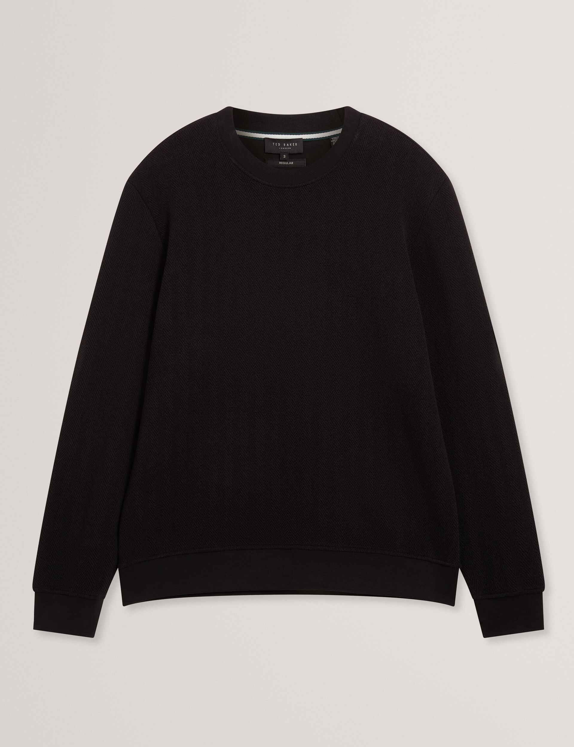 Ted Baker ELATES Herringbone Texture Crew Neck Sweatshirt BLACK
