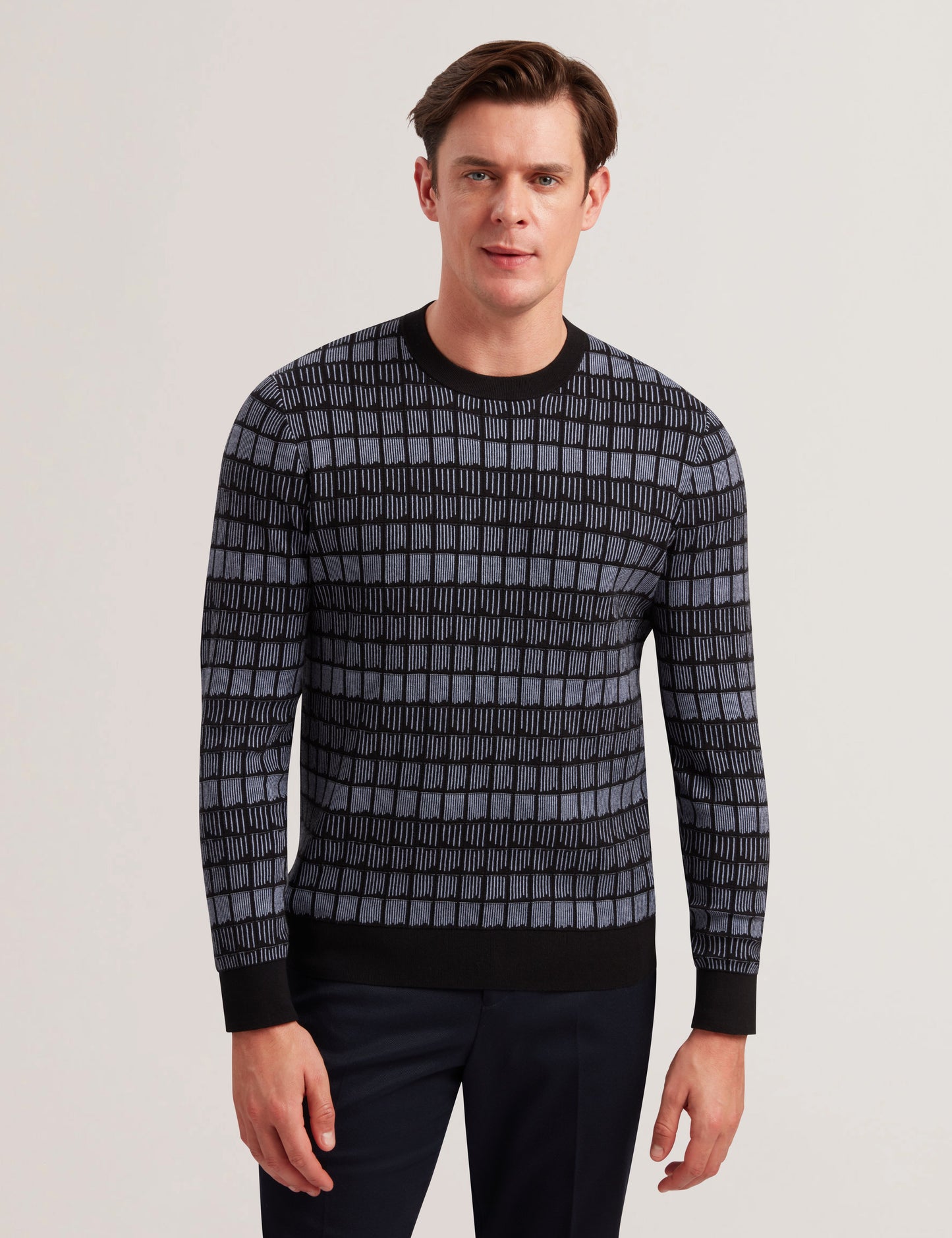 Ted Baker OSBURN - Ombre Jacquard Crew Neck Jumper BLACK
