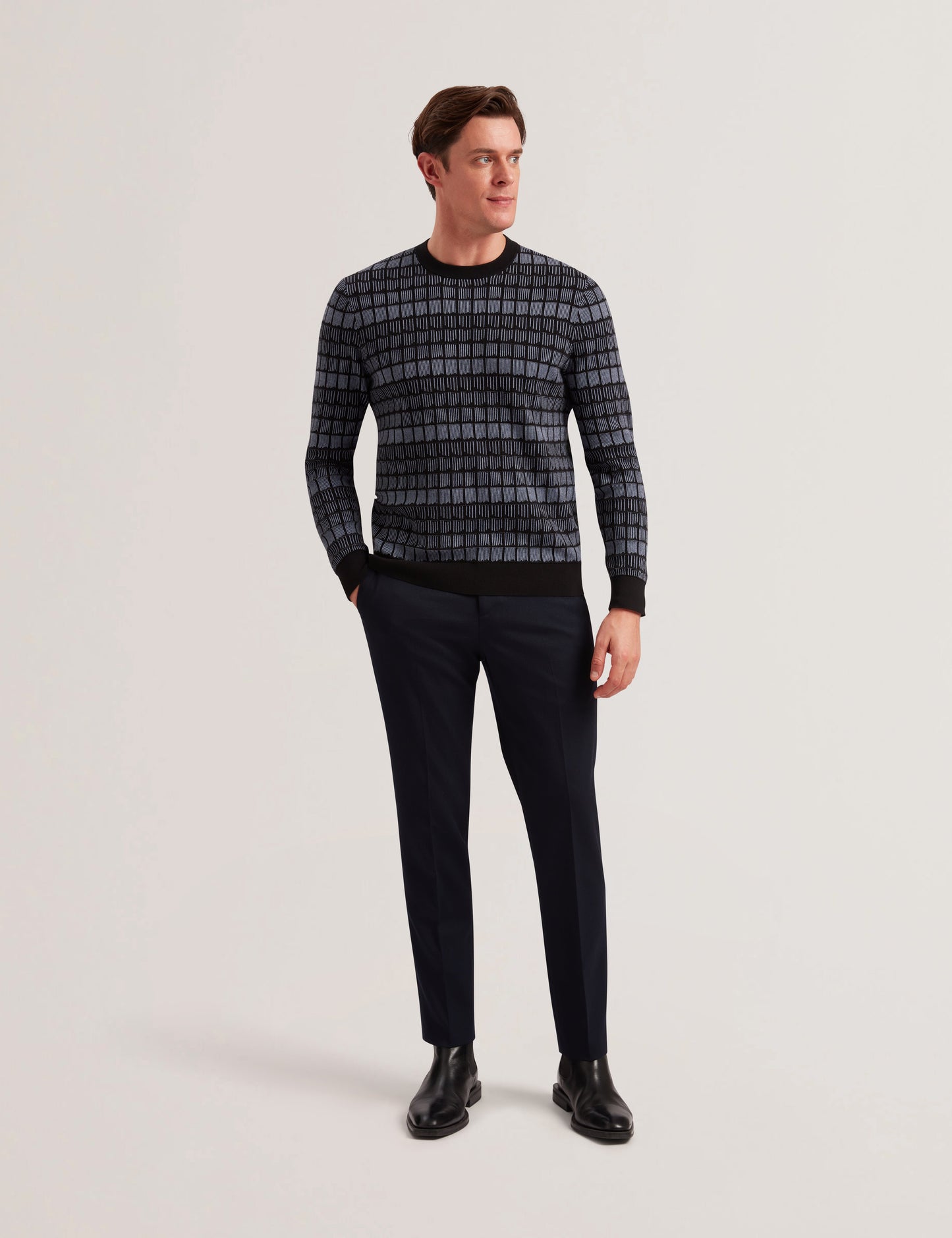 Ted Baker OSBURN - Ombre Jacquard Crew Neck Jumper BLACK