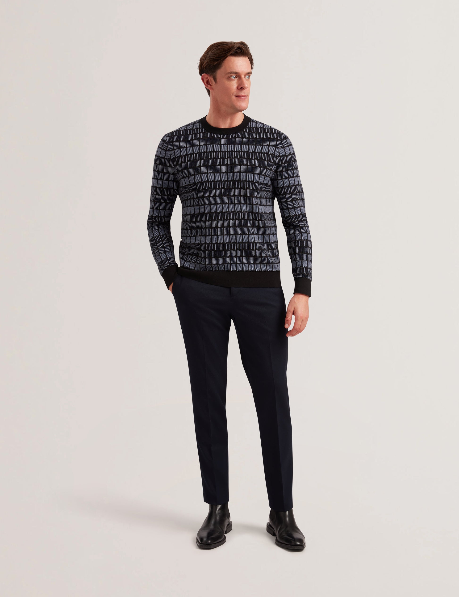 Ted Baker OSBURN - Ombre Jacquard Crew Neck Jumper BLACK