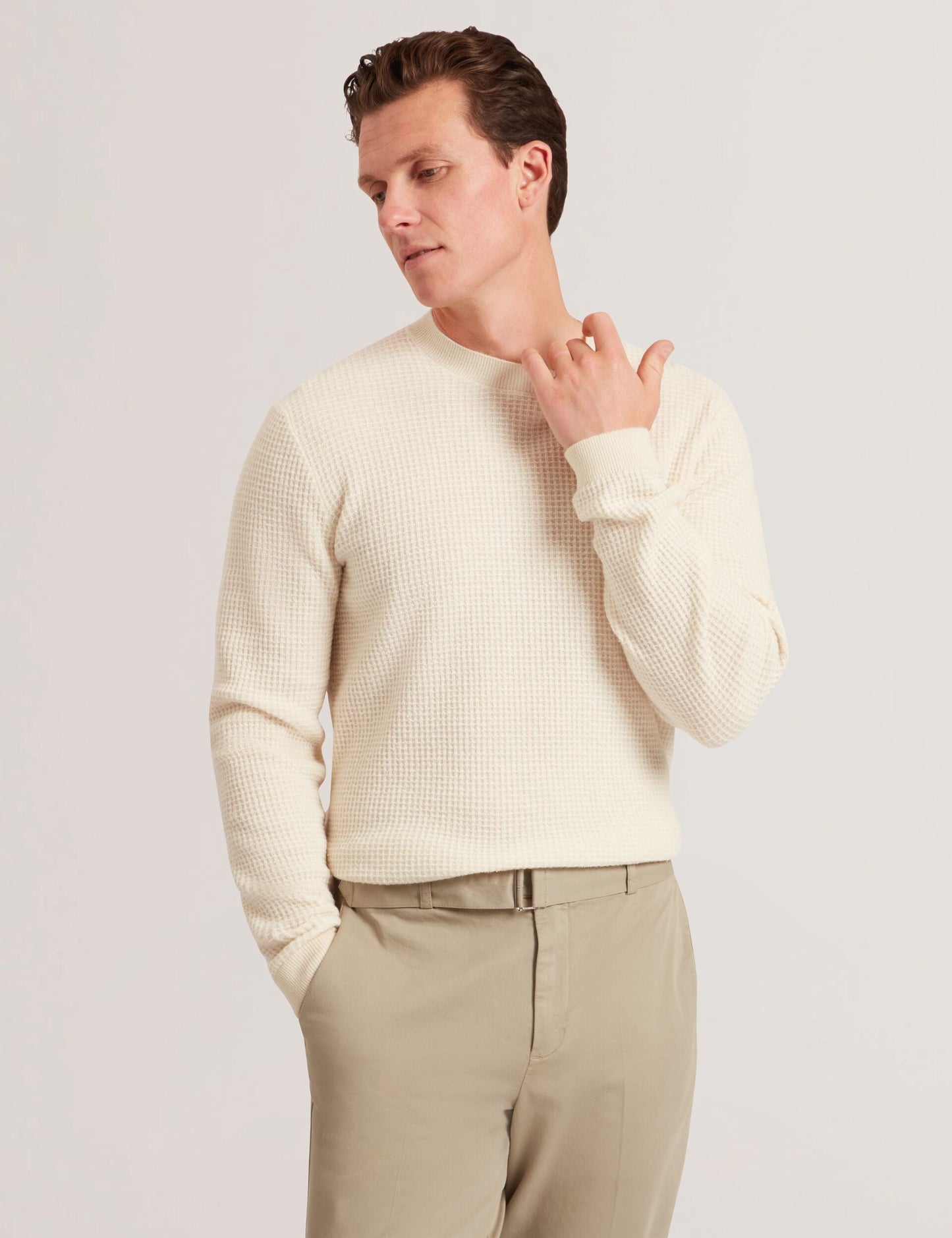 Ted Baker CLACX Waffle Knit Crew Neck Jumper ECRU