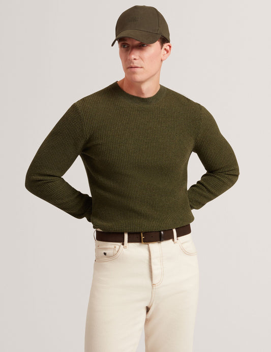 Ted Baker CLACX Waffle Knit Crew Neck Jumper OLIVE