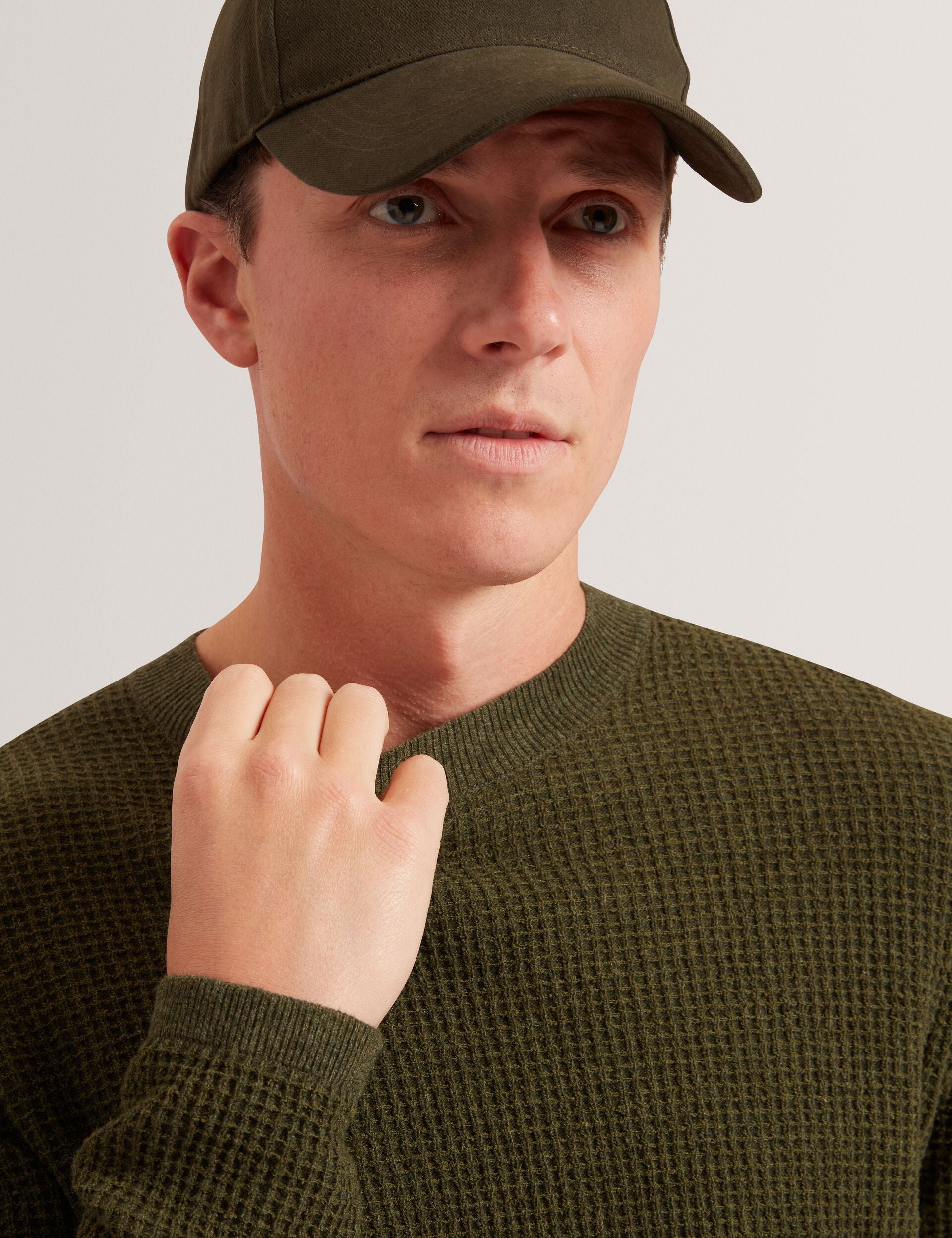 Ted Baker CLACX Waffle Knit Crew Neck Jumper OLIVE