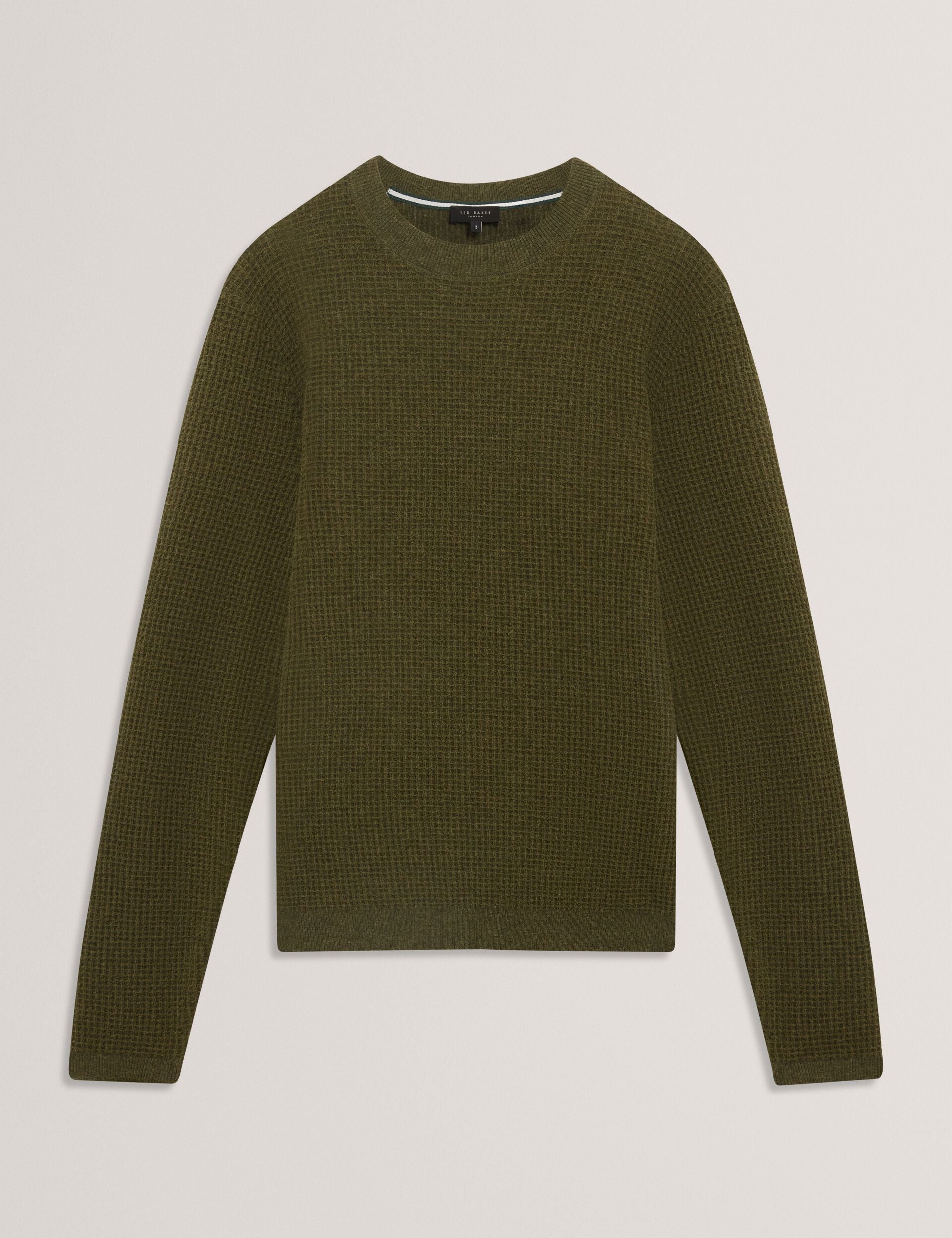 Ted Baker CLACX Waffle Knit Crew Neck Jumper OLIVE