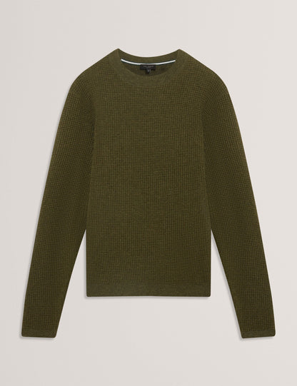 Ted Baker CLACX Waffle Knit Crew Neck Jumper OLIVE