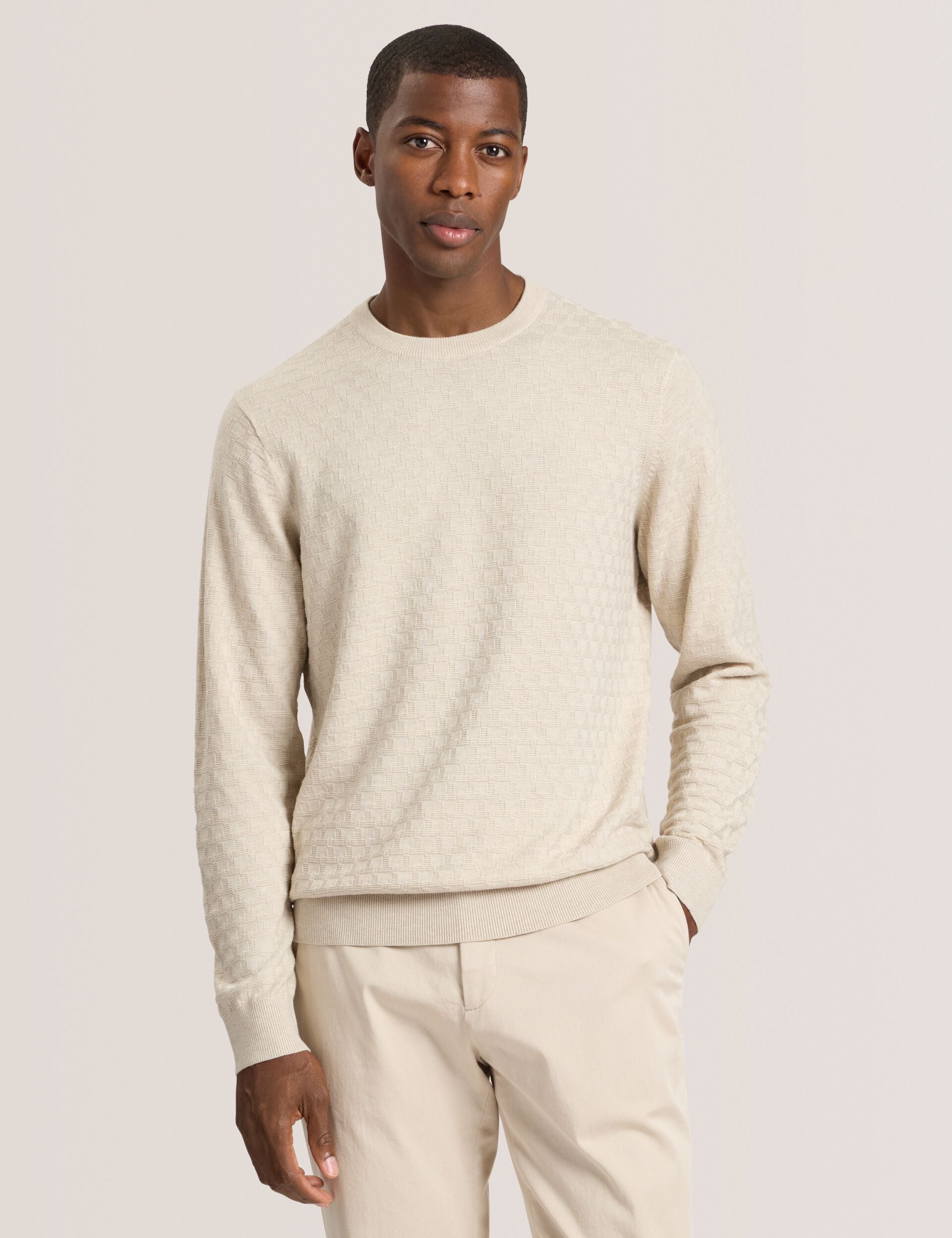 Ted Baker T STITCH LONG SLEEVE CREW NECK SWEATER - Egret Heather WHITE