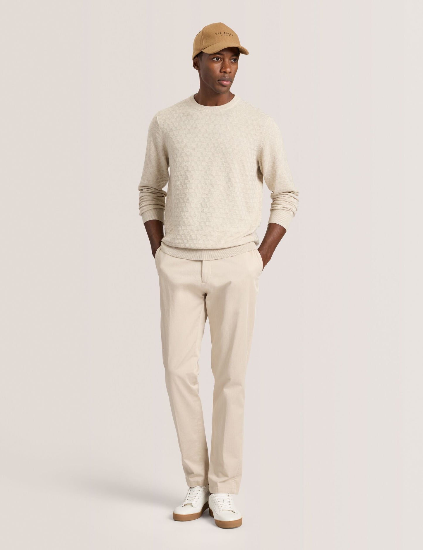 Ted Baker T STITCH LONG SLEEVE CREW NECK SWEATER - Egret Heather WHITE