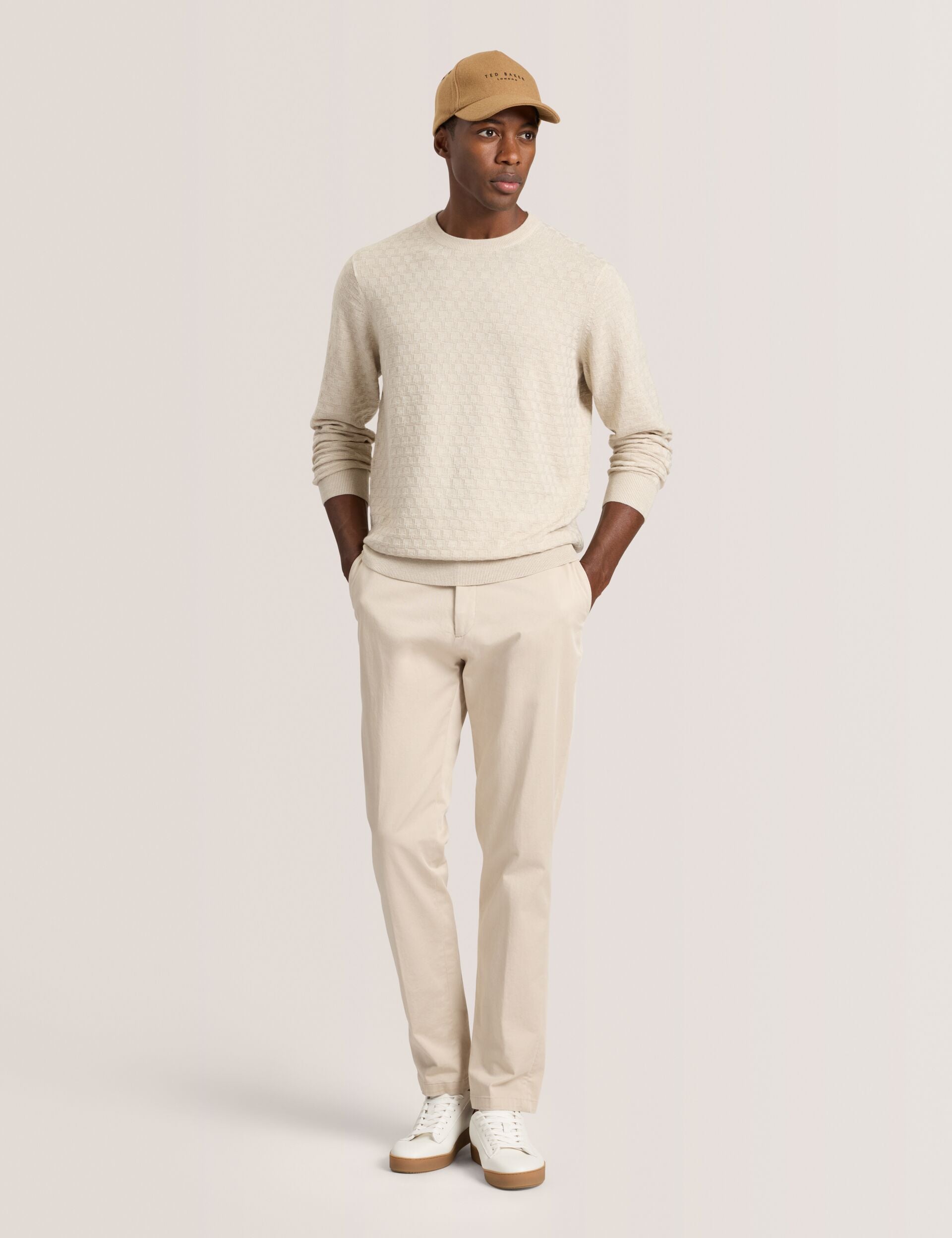 Ted Baker T STITCH LONG SLEEVE CREW NECK SWEATER - Egret Heather WHITE