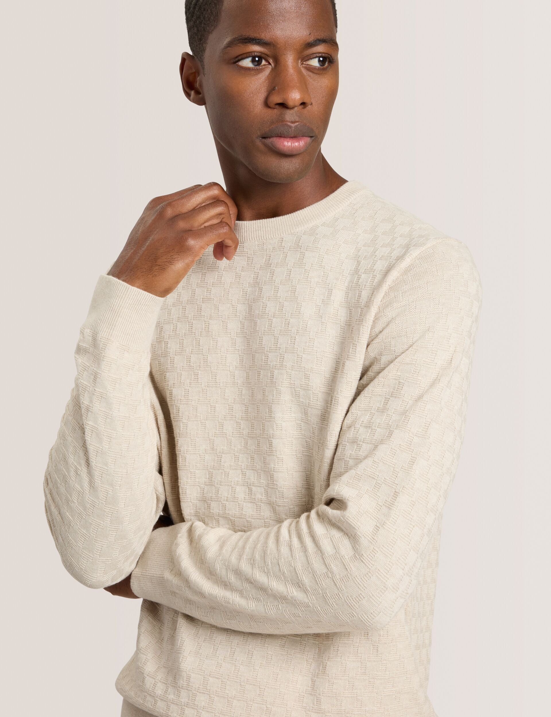 Ted Baker T STITCH LONG SLEEVE CREW NECK SWEATER - Egret Heather WHITE