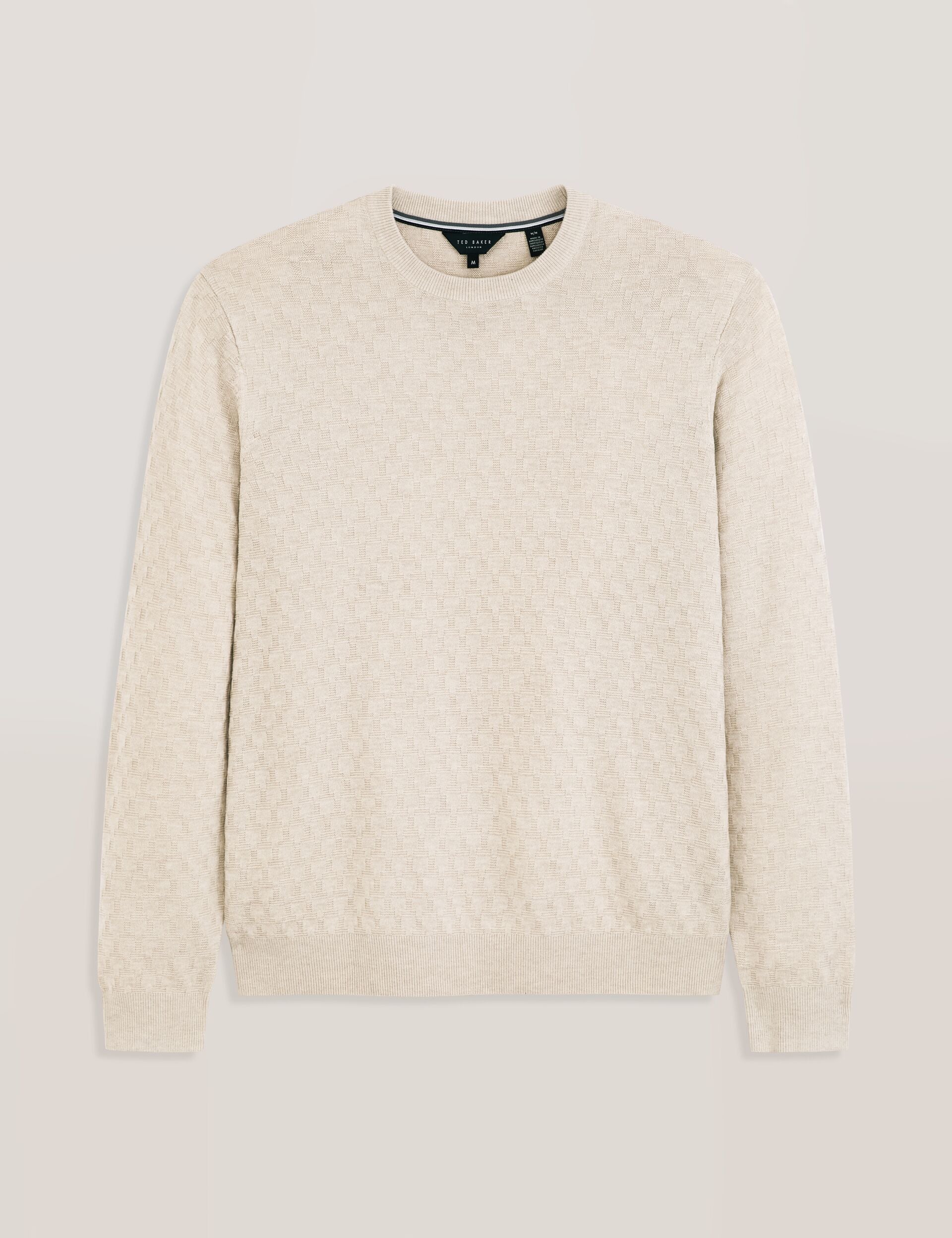 Ted Baker T STITCH LONG SLEEVE CREW NECK SWEATER - Egret Heather WHITE
