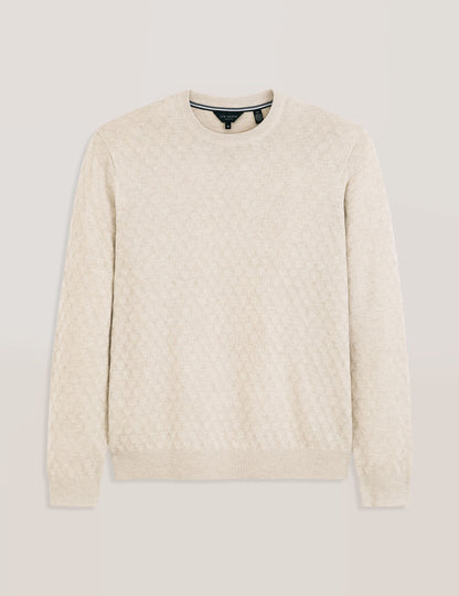 Ted Baker T STITCH LONG SLEEVE CREW NECK SWEATER - Egret Heather WHITE