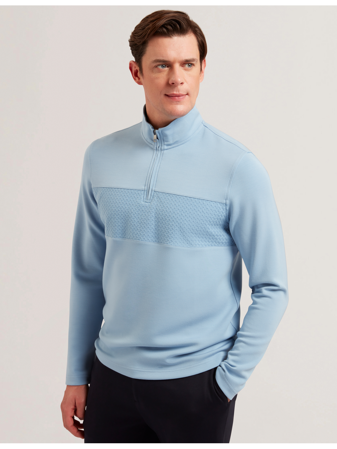 Ted Baker SIMONEA - Textured Panel Half-Zip Modal Sweatshirt BLUE