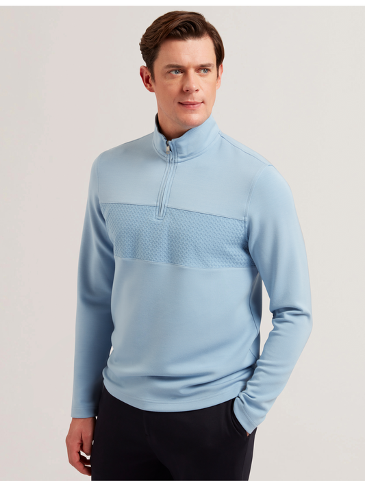 Ted Baker SIMONEA - Textured Panel Half-Zip Modal Sweatshirt BLUE