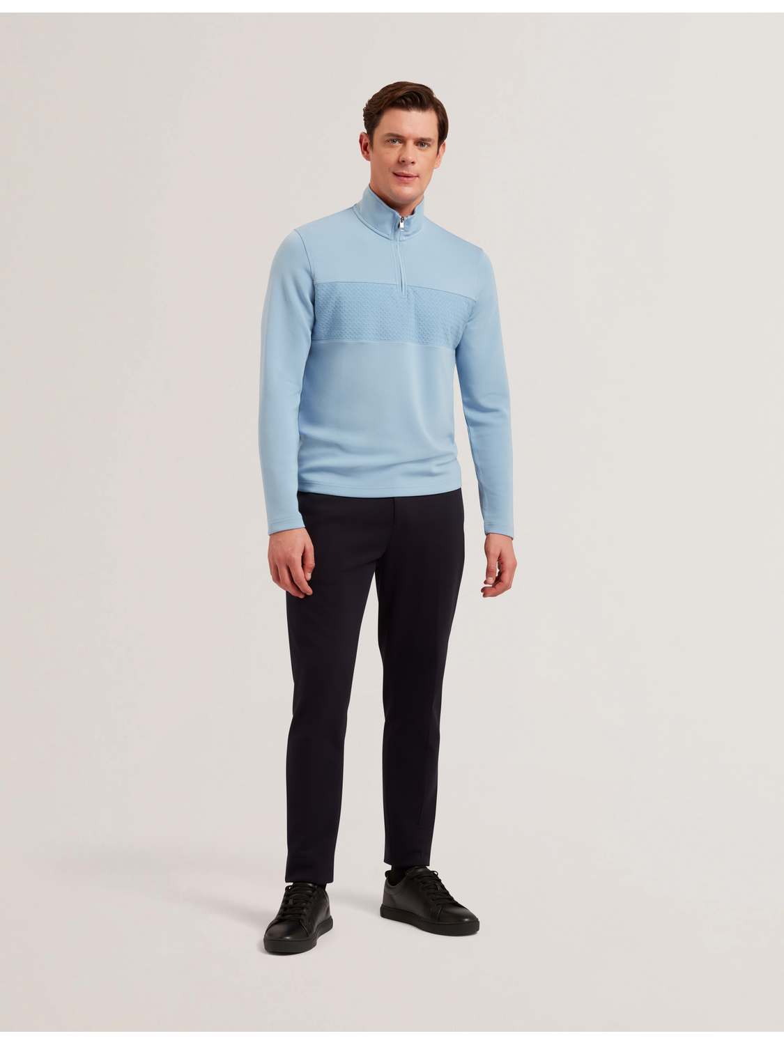 Ted Baker SIMONEA - Textured Panel Half-Zip Modal Sweatshirt BLUE