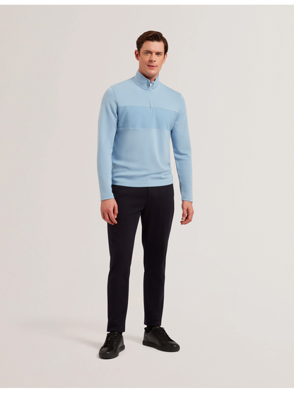 Ted Baker SIMONEA - Textured Panel Half-Zip Modal Sweatshirt BLUE
