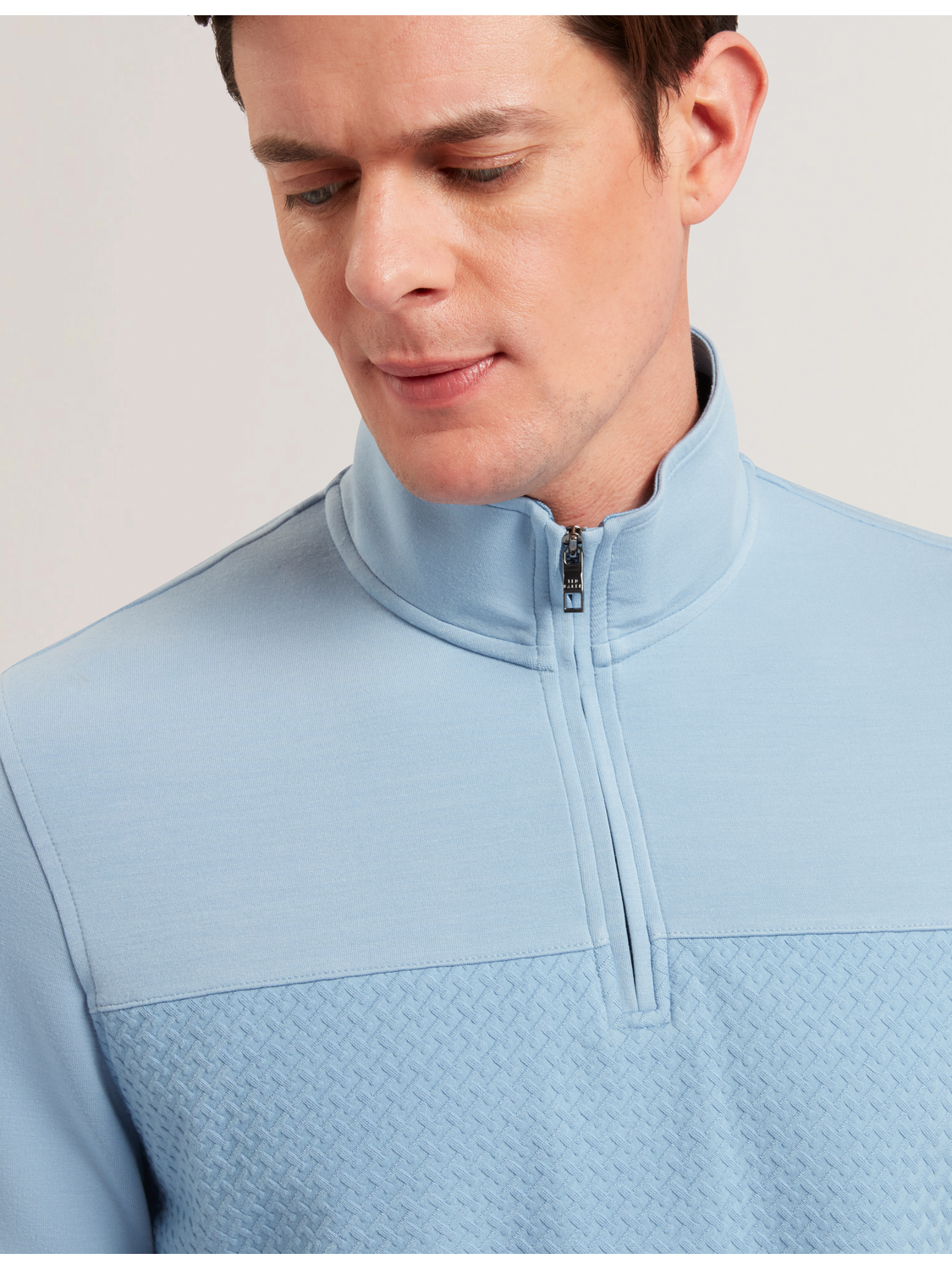 Ted Baker SIMONEA - Textured Panel Half-Zip Modal Sweatshirt BLUE
