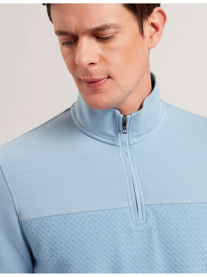 Ted Baker SIMONEA - Textured Panel Half-Zip Modal Sweatshirt BLUE
