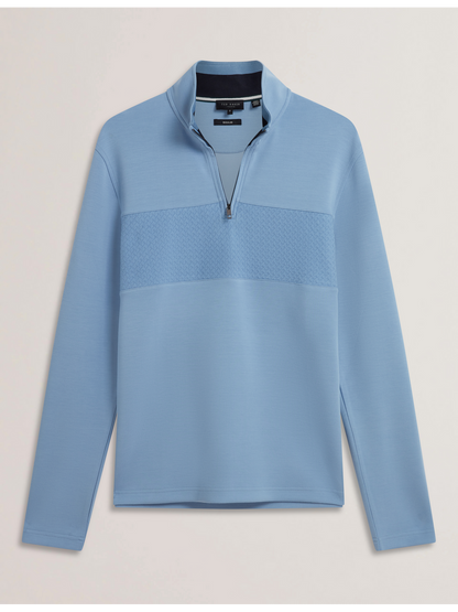 Ted Baker SIMONEA - Textured Panel Half-Zip Modal Sweatshirt BLUE