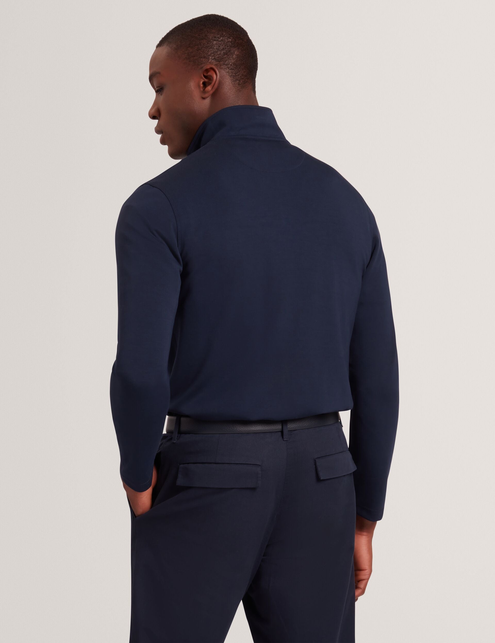 Ted Baker SIMONEAO - Textured Panel Half-Zip Modal Sweatshirt NAVY