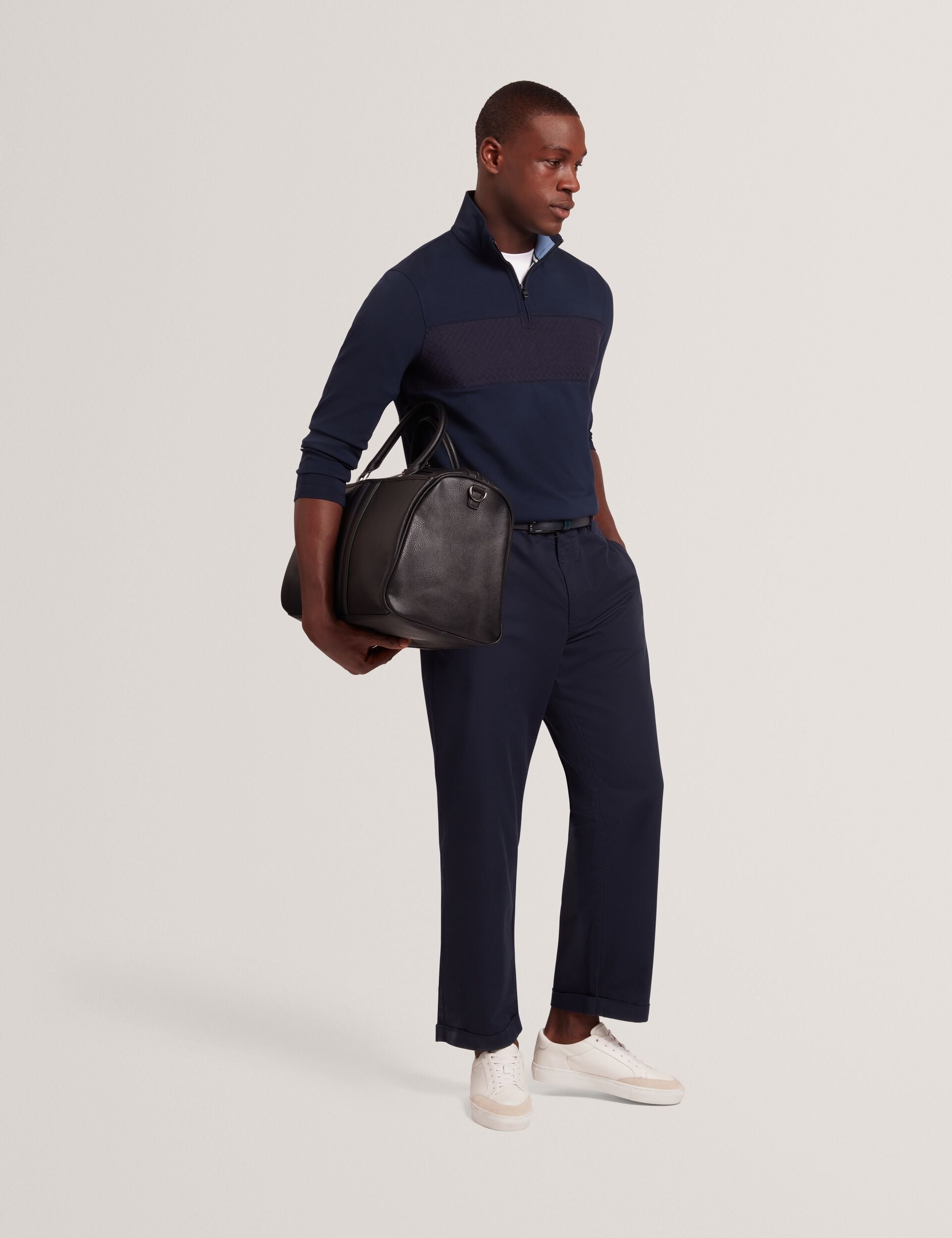 Ted Baker SIMONEAO - Textured Panel Half-Zip Modal Sweatshirt NAVY