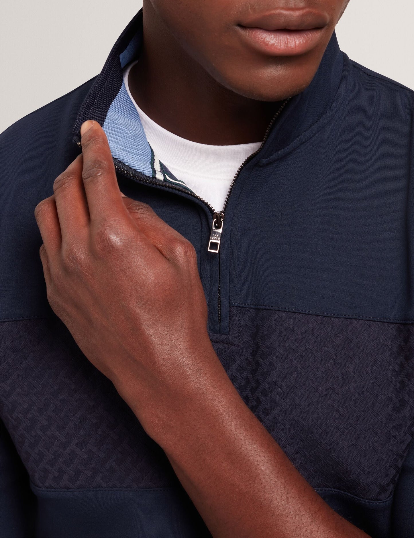 Ted Baker SIMONEAO - Textured Panel Half-Zip Modal Sweatshirt NAVY