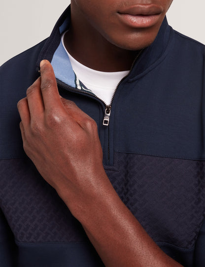 Ted Baker SIMONEAO - Textured Panel Half-Zip Modal Sweatshirt NAVY