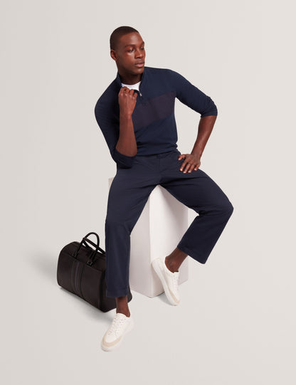 Ted Baker SIMONEAO - Textured Panel Half-Zip Modal Sweatshirt NAVY