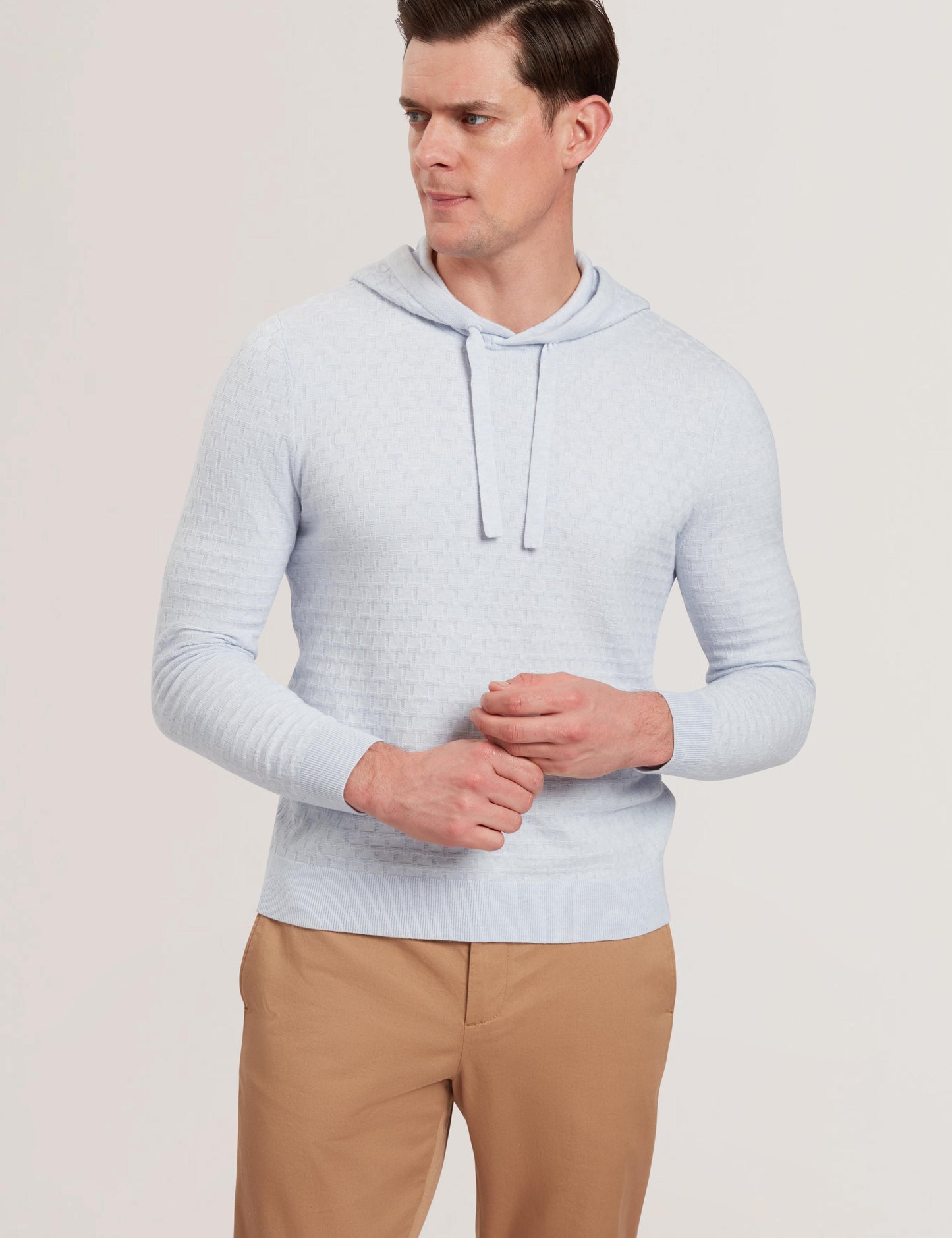Ted Baker LOULAR - Textured T Knit Wool Blend Hoodie BABY BLUE