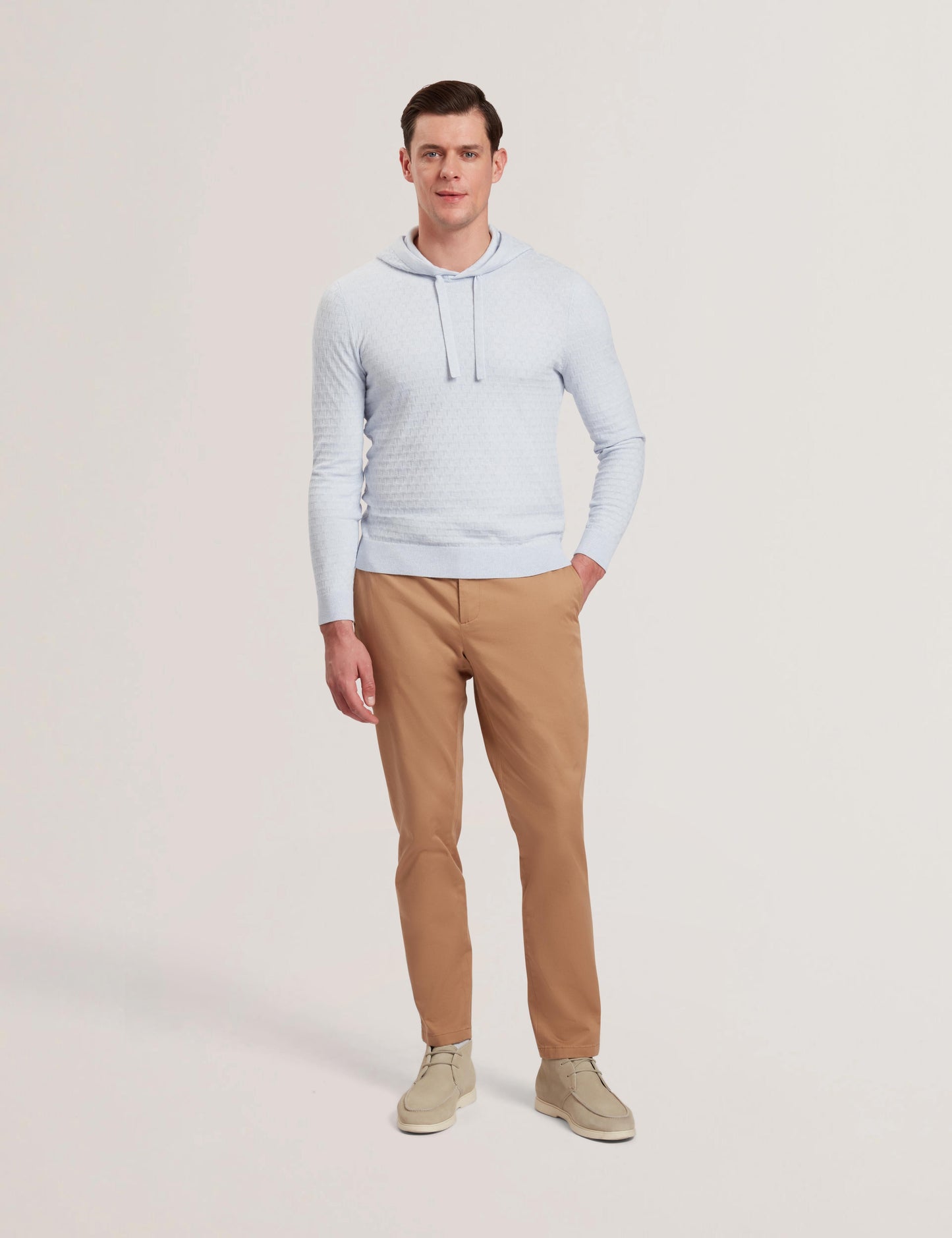 Ted Baker LOULAR - Textured T Knit Wool Blend Hoodie BABY BLUE
