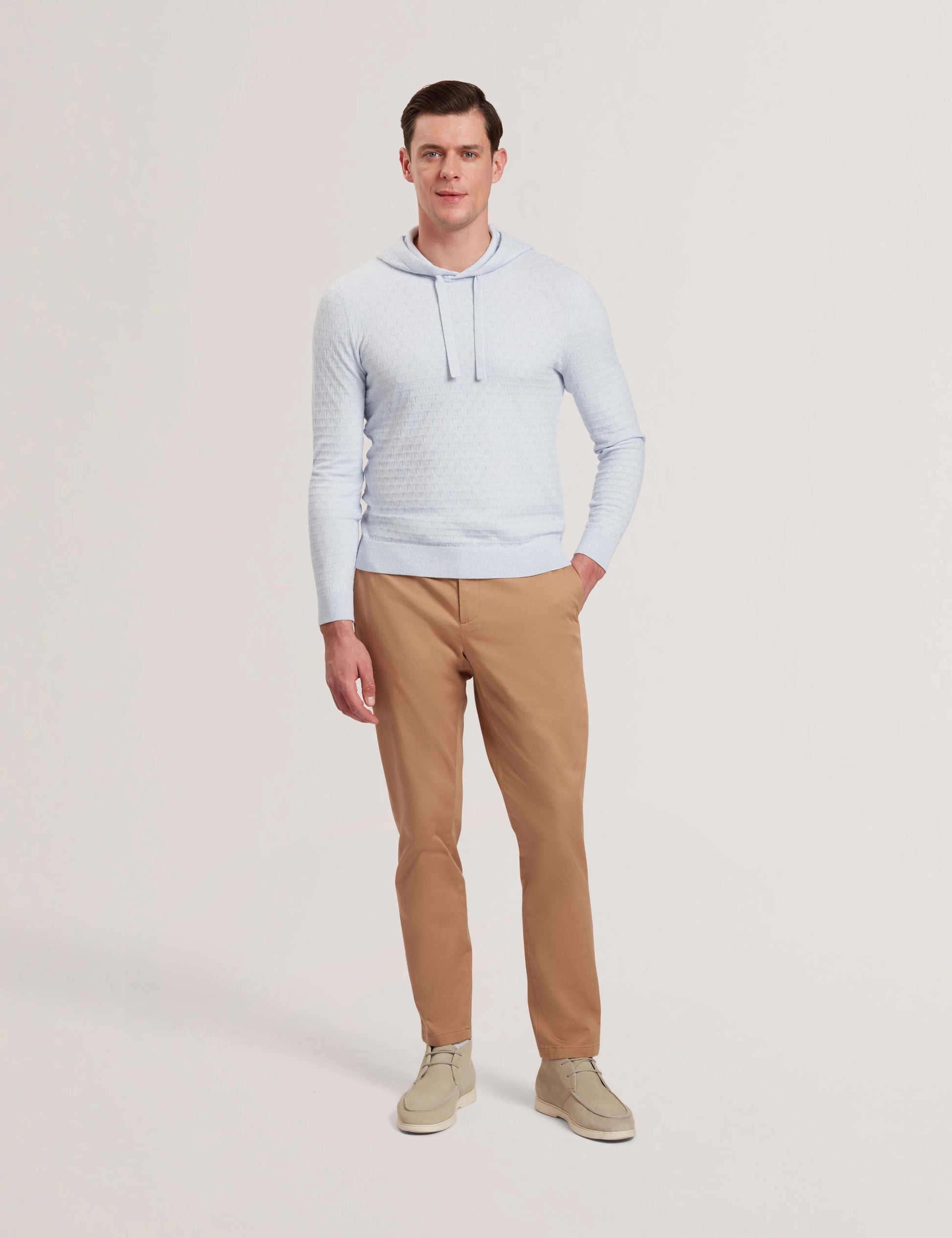 Ted Baker LOULAR - Textured T Knit Wool Blend Hoodie BABY BLUE
