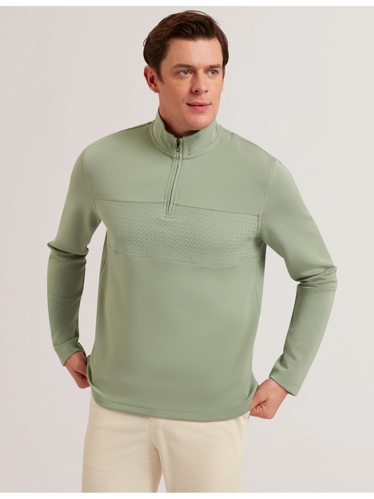 Ted Baker SIMONEA - Textured Panel Half-Zip Modal Sweatshirt GREEN