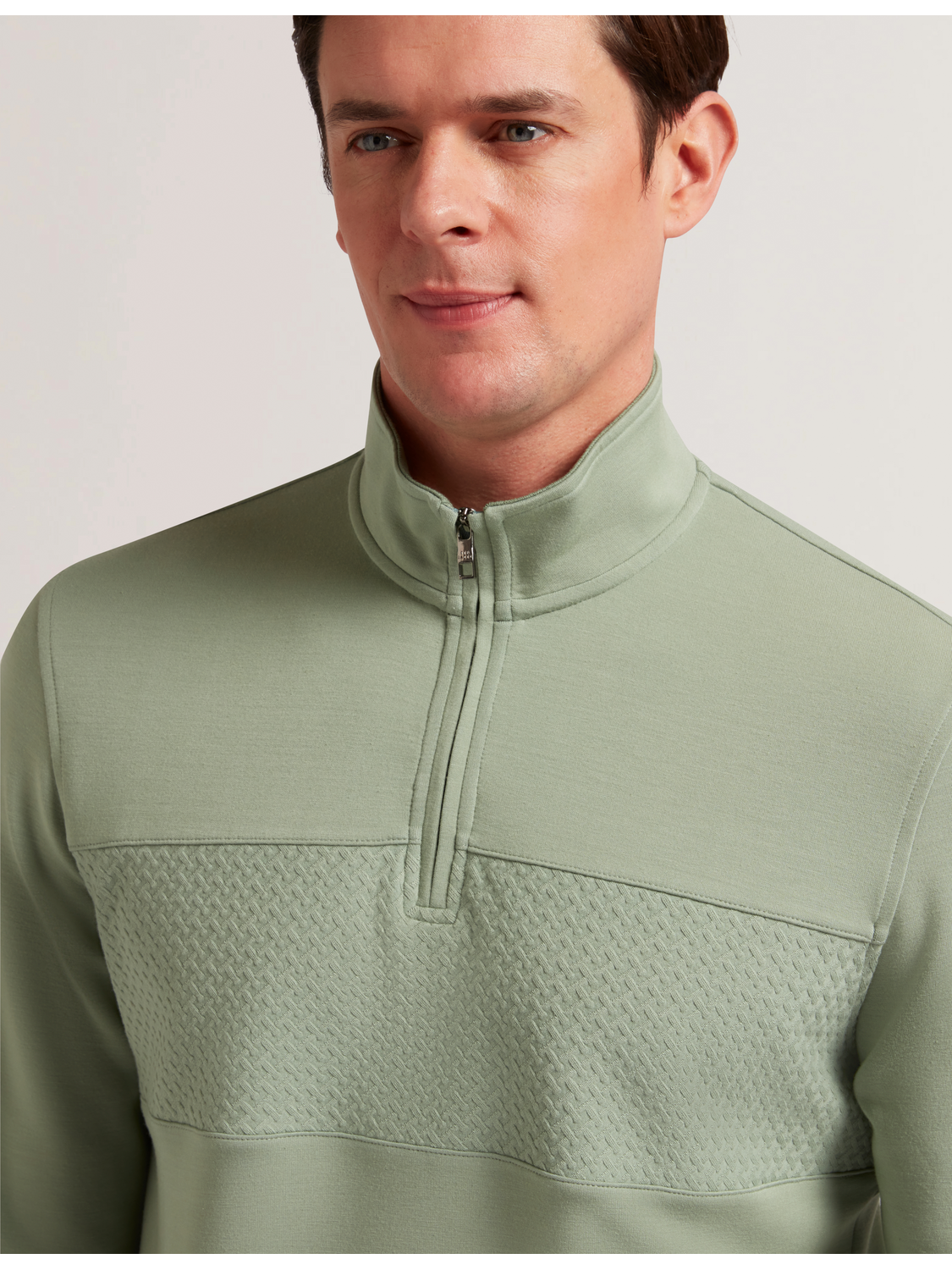 Ted Baker SIMONEA - Textured Panel Half-Zip Modal Sweatshirt GREEN