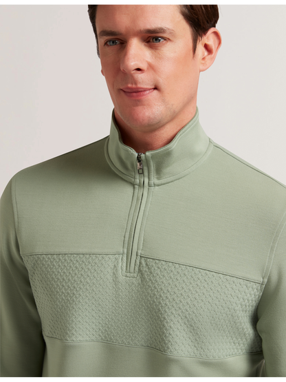Ted Baker SIMONEA - Textured Panel Half-Zip Modal Sweatshirt GREEN
