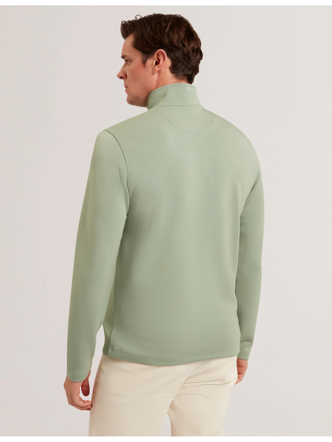 Ted Baker SIMONEA - Textured Panel Half-Zip Modal Sweatshirt GREEN