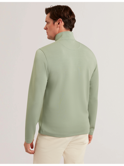 Ted Baker SIMONEA - Textured Panel Half-Zip Modal Sweatshirt GREEN