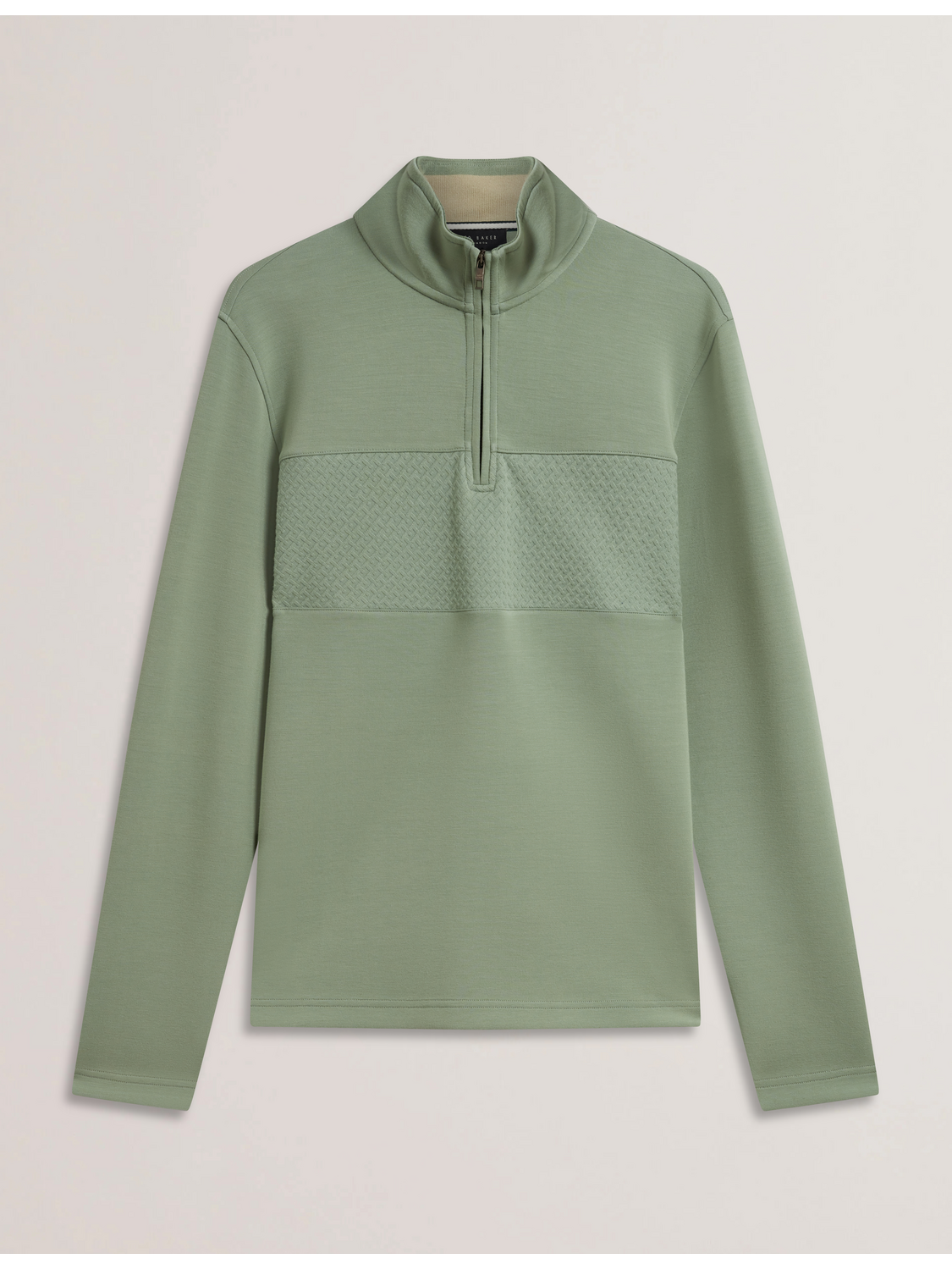 Ted Baker SIMONEA - Textured Panel Half-Zip Modal Sweatshirt GREEN