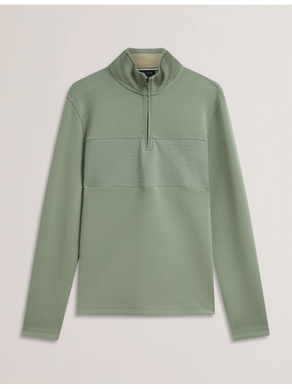 Ted Baker SIMONEA - Textured Panel Half-Zip Modal Sweatshirt GREEN