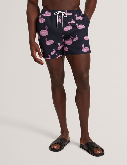 Ted Baker POMONNA Flamingo Print Drawstring Swim Shorts NAVY