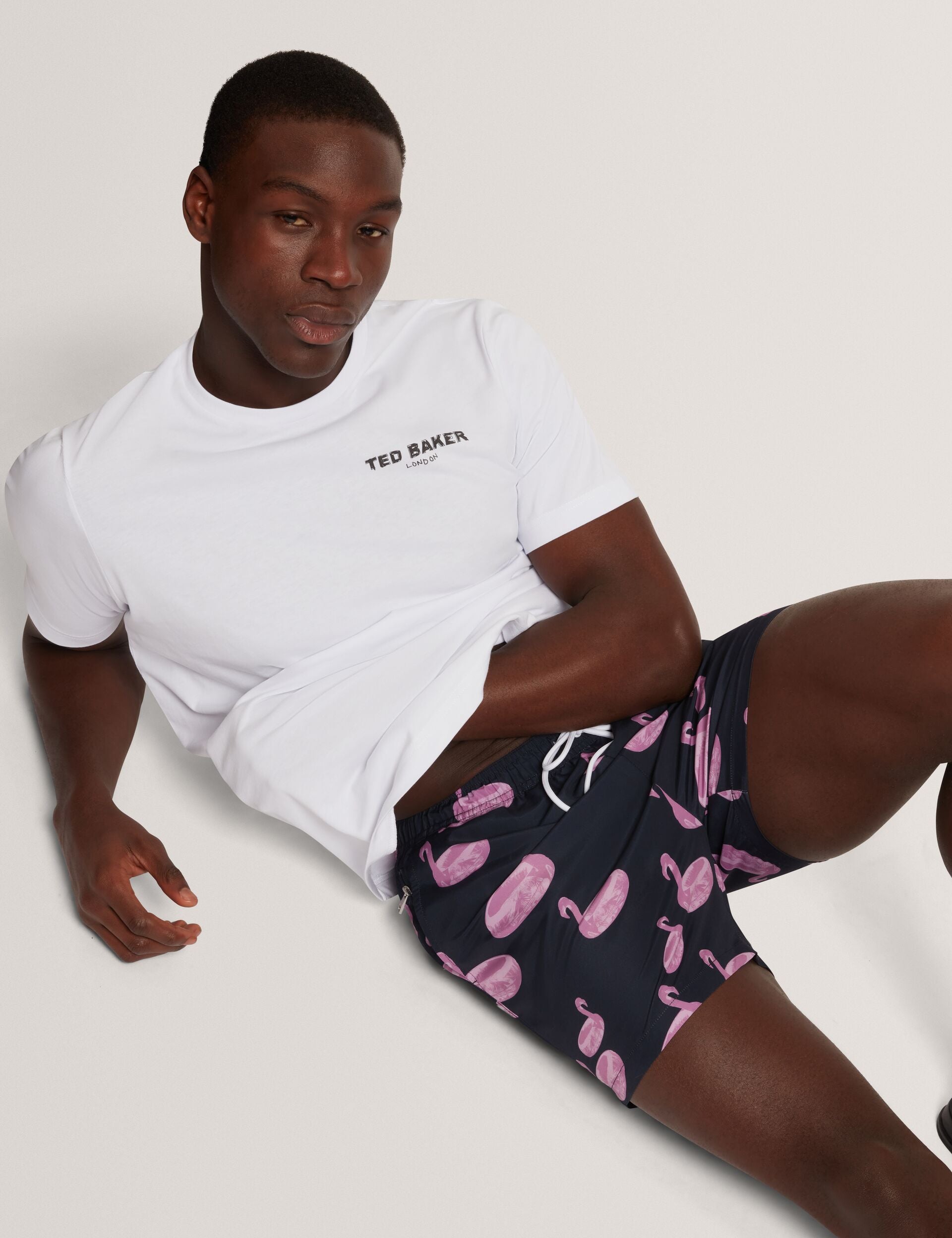 Ted Baker POMONNA Flamingo Print Drawstring Swim Shorts NAVY