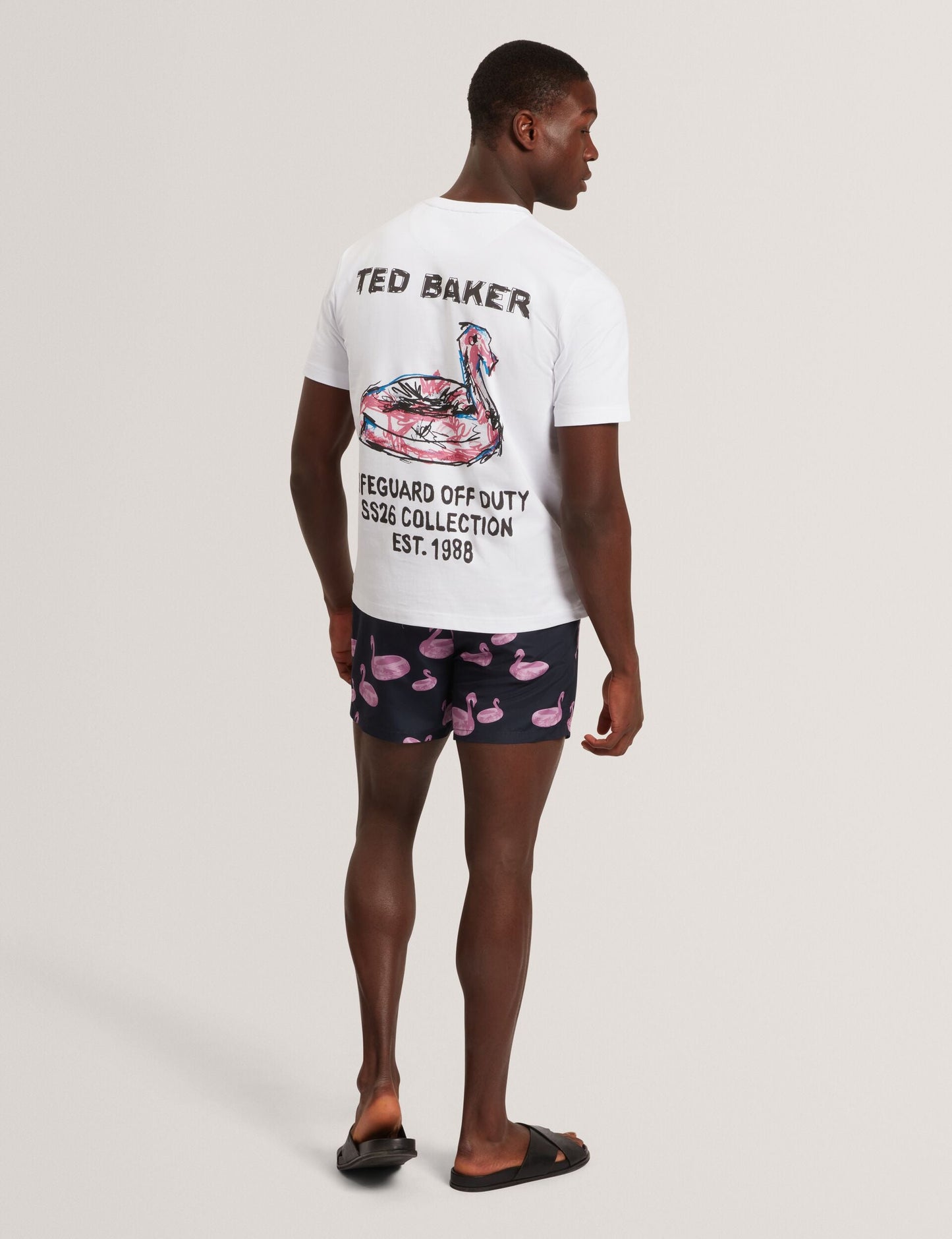 Ted Baker POMONNA Flamingo Print Drawstring Swim Shorts NAVY
