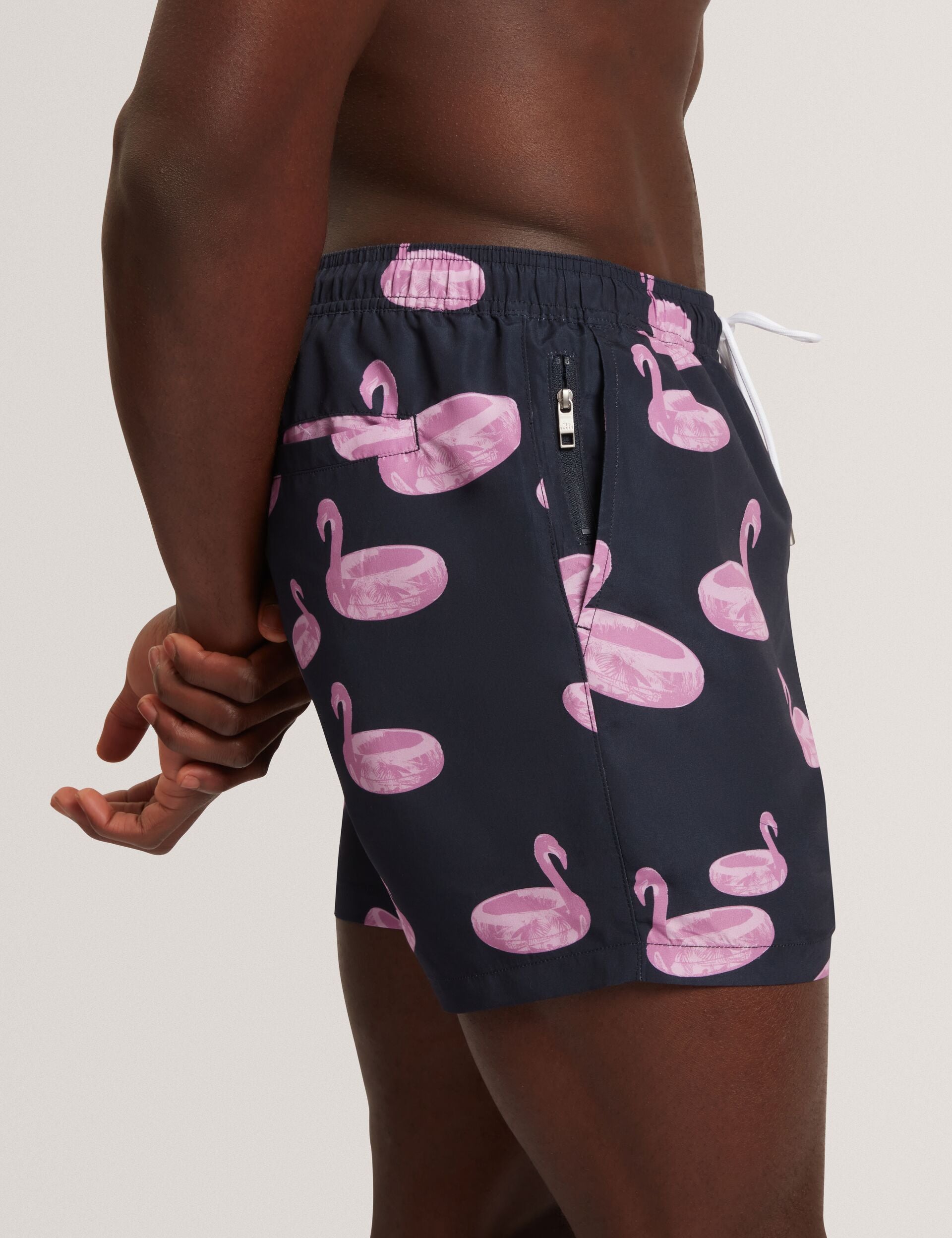 Ted Baker POMONNA Flamingo Print Drawstring Swim Shorts NAVY