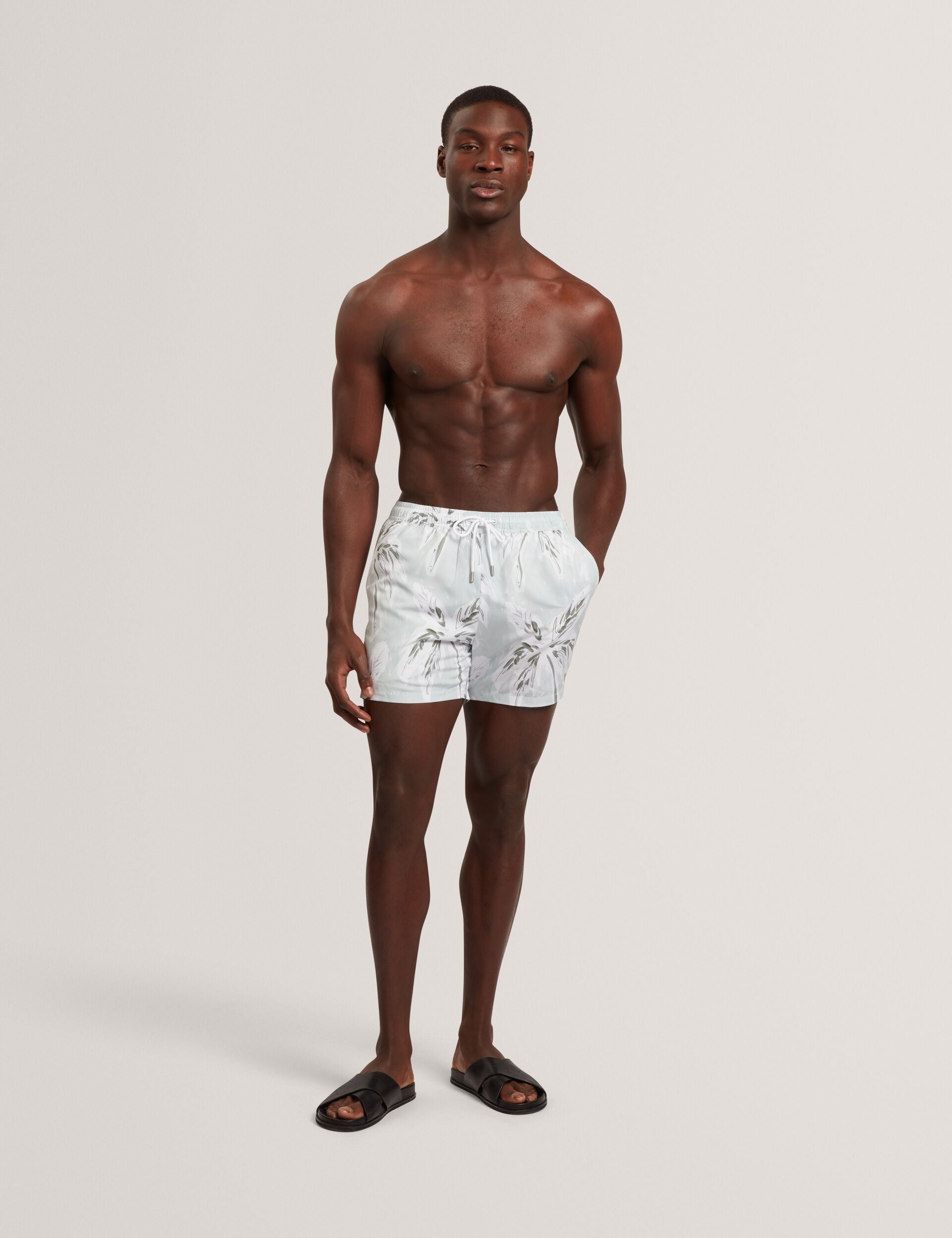 Ted Baker VERDES Palm Print Mid-Length Swim Shorts LIGHT GREEN