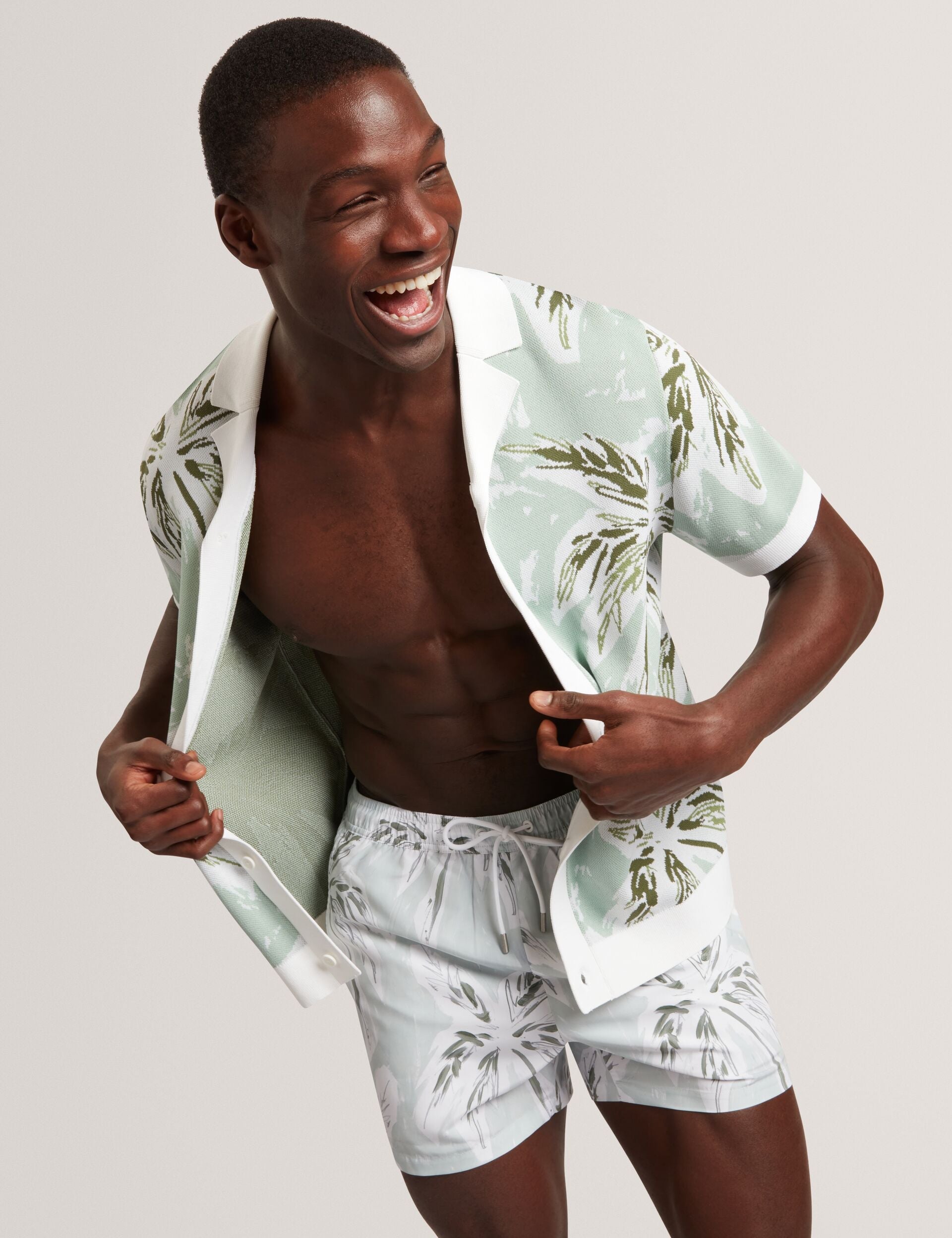 Ted Baker VERDES Palm Print Mid-Length Swim Shorts LIGHT GREEN