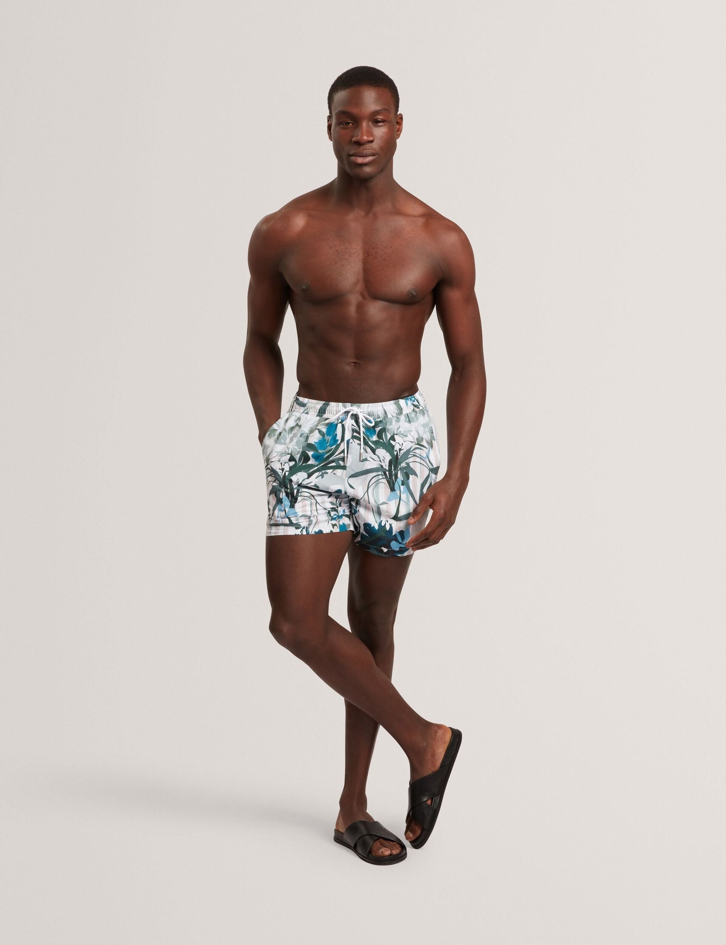 Ted Baker PALMDLE Floral Stripe Elasticated Swim Shorts PINK