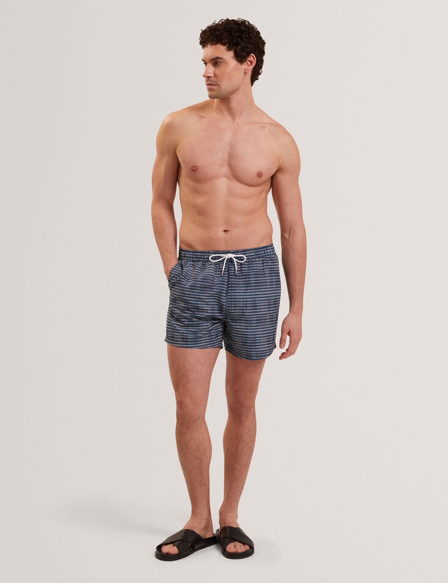 Ted Baker COMPTEN Blurred Check Mid-Length Swim Shorts MID NAVY