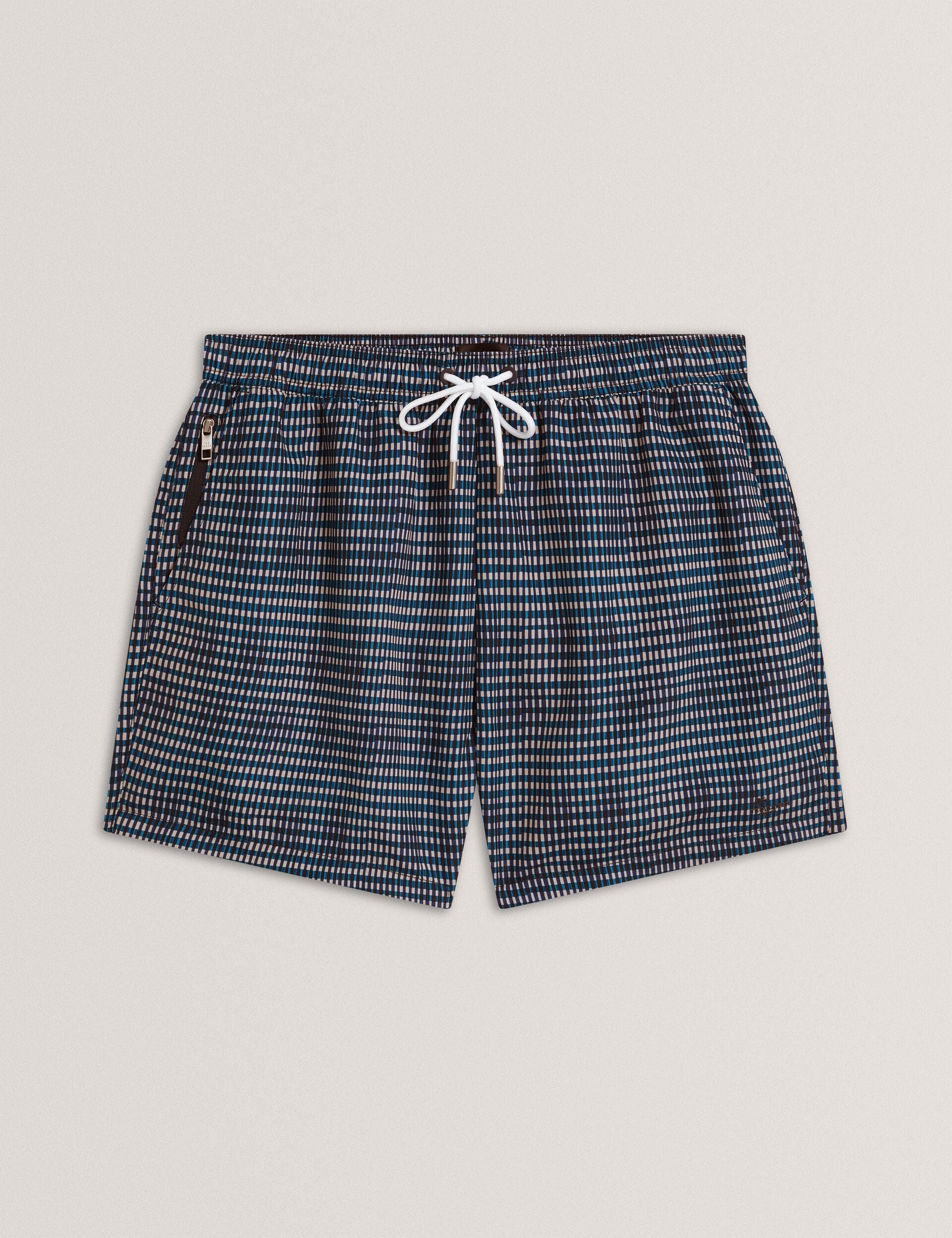 Ted Baker COMPTEN Blurred Check Mid-Length Swim Shorts MID NAVY
